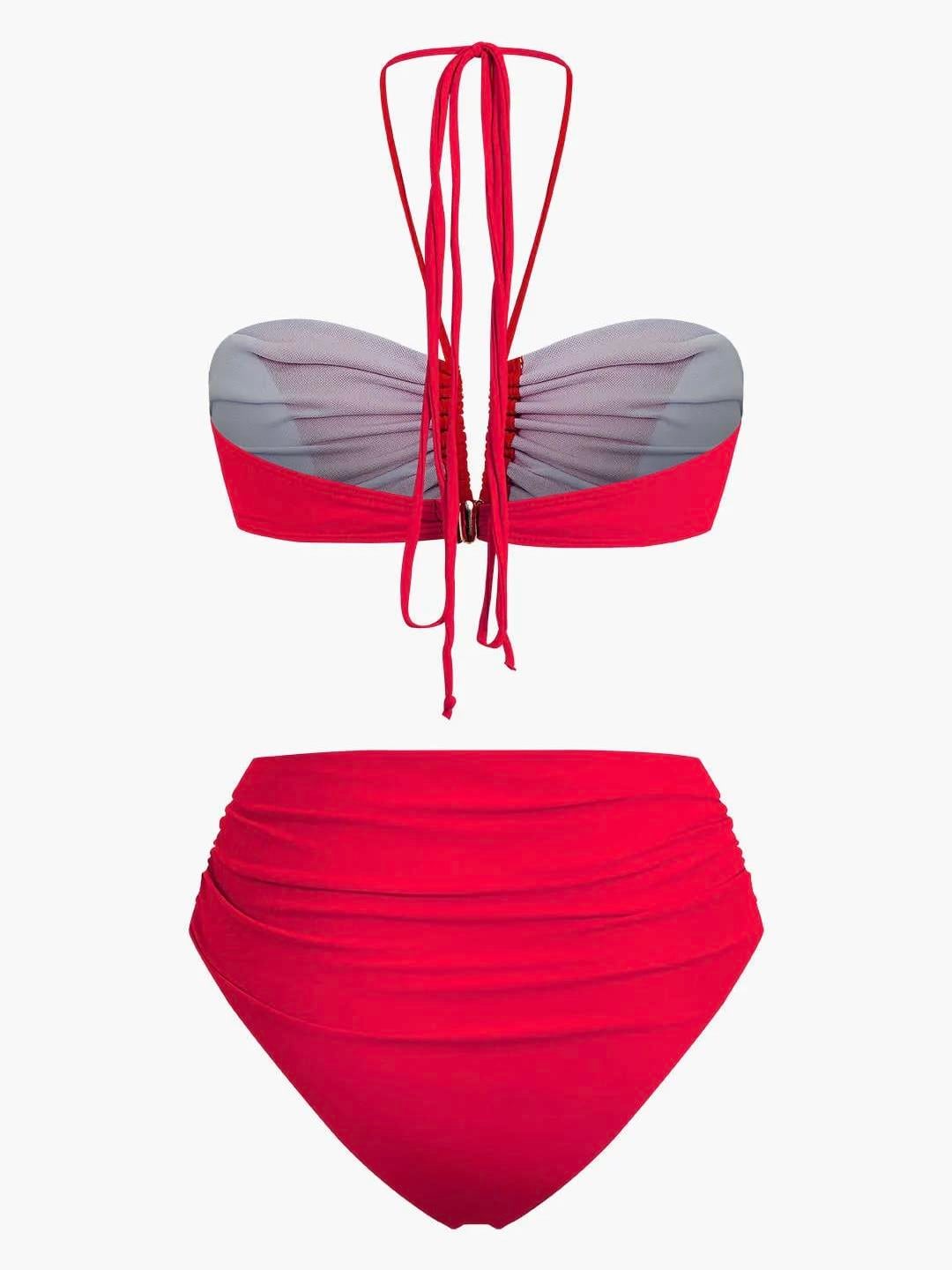 Rosa Yüksel Bel Kırmızı Bikini Takımı