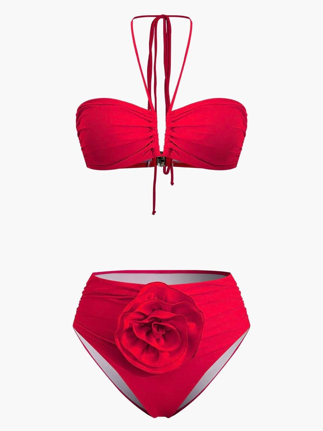 Rosa Yüksel Bel Kırmızı Bikini Takımı