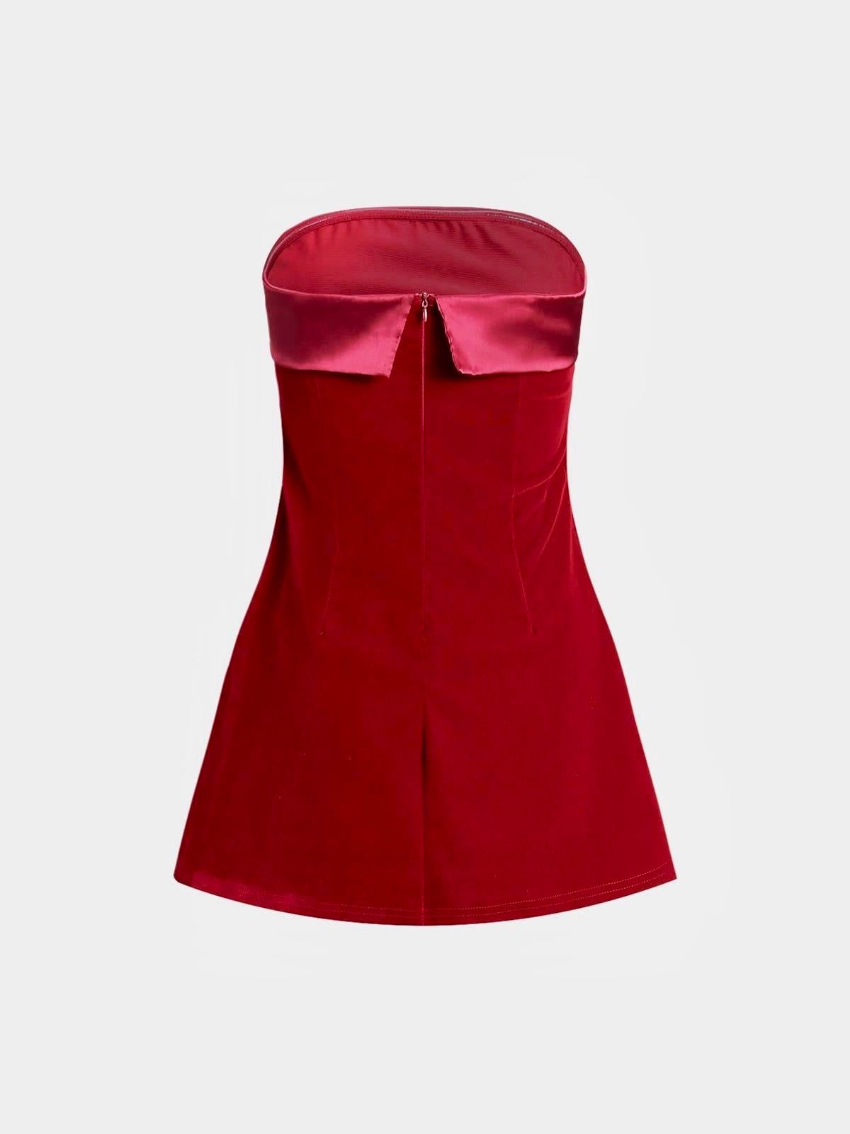 Kırmızı Kadife Mini Elbise