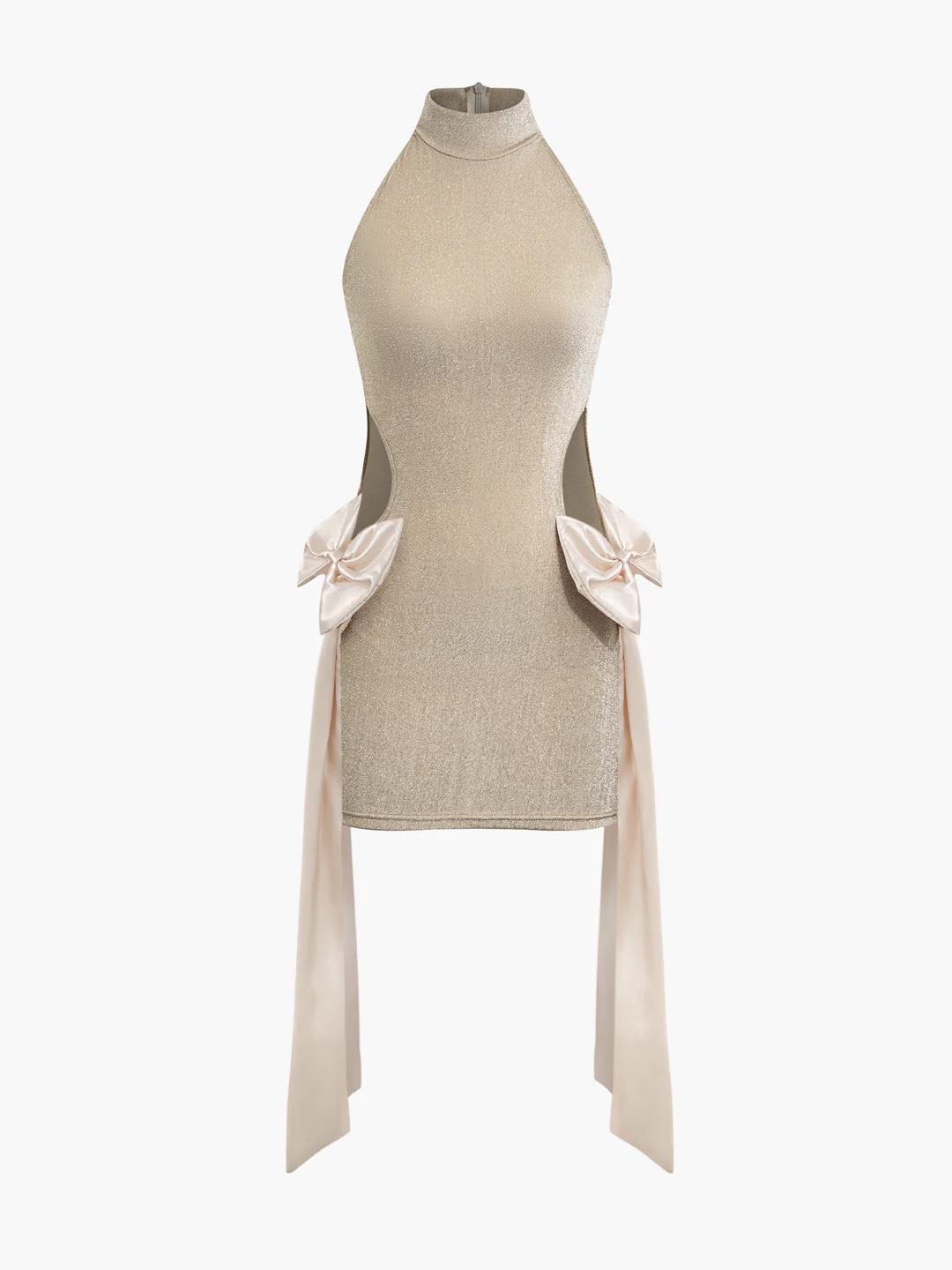 Kurdele Detaylı Simli Mini Elbise