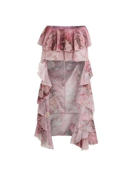 Kuyruk Detaylı Çiçek Desenli Etek