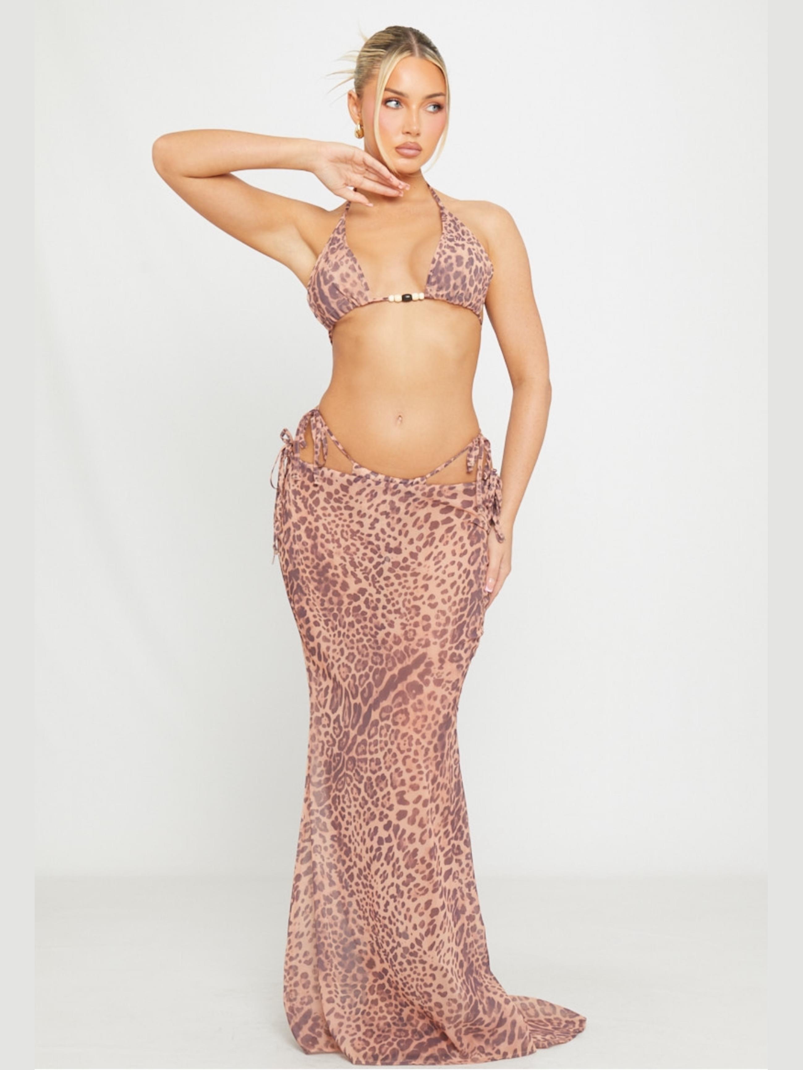 Leopar Desenli Bikini Takımı Ve Etek Takım