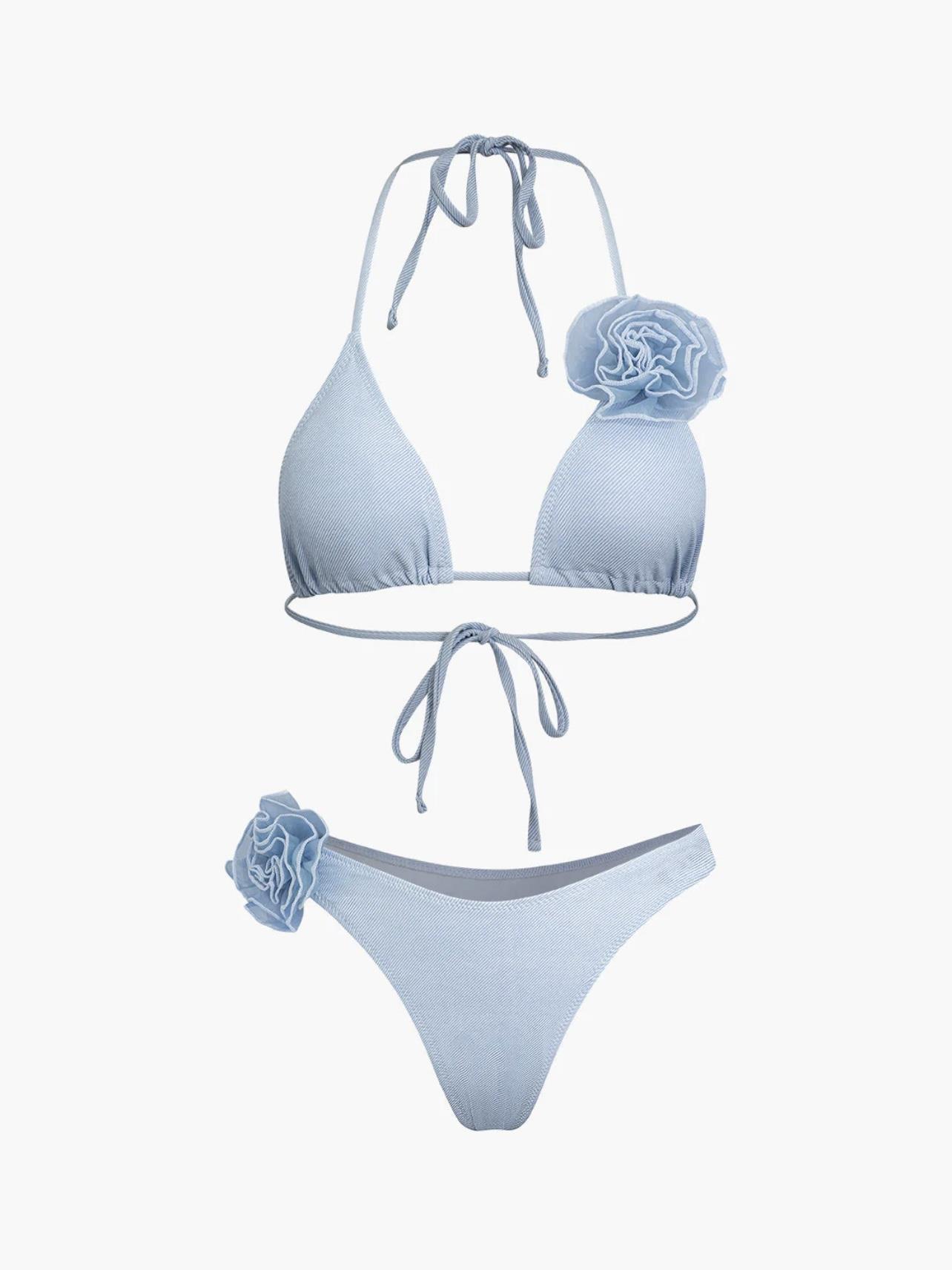 Mavi Gül Detaylı Bikini Takımı