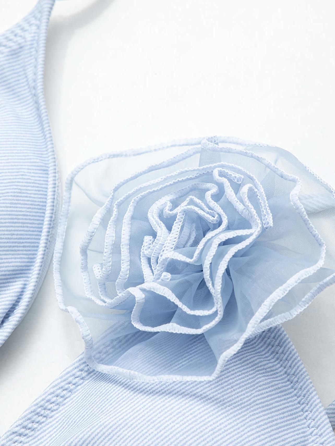 Mavi Gül Detaylı Bikini Takımı