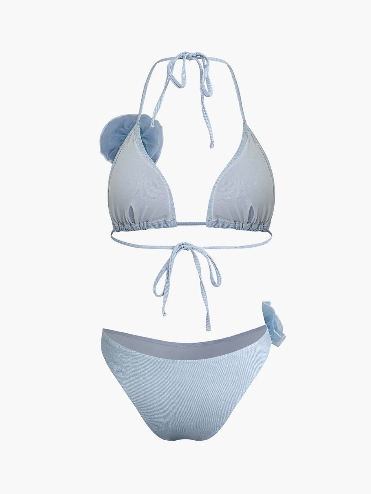 Mavi Gül Detaylı Bikini Takımı
