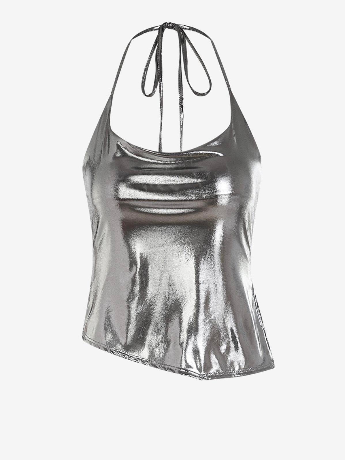 Metalik Sılver Asimetrik Bluz