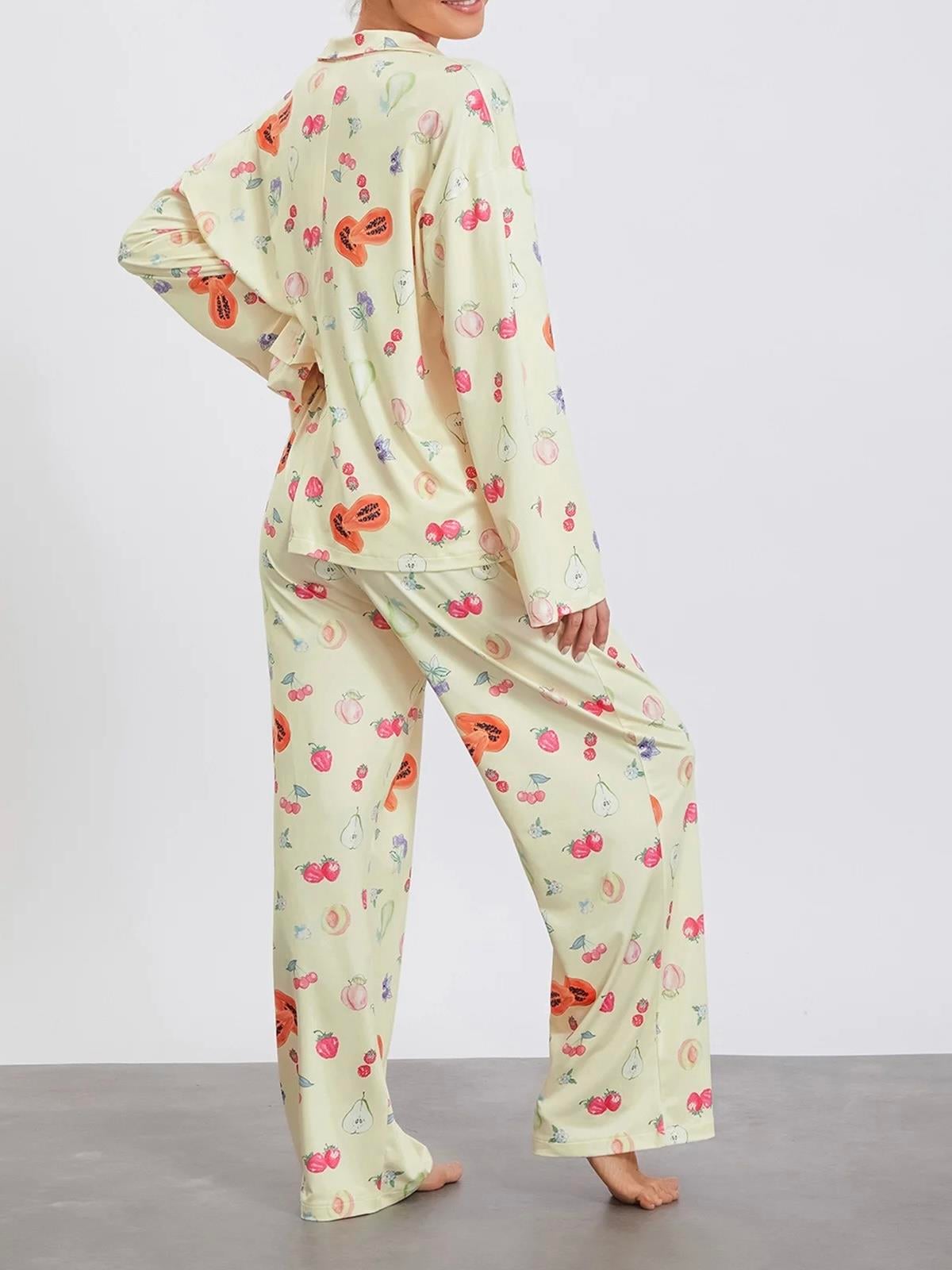 Meyve Desenli Uzun Kollu Pijama Takımı