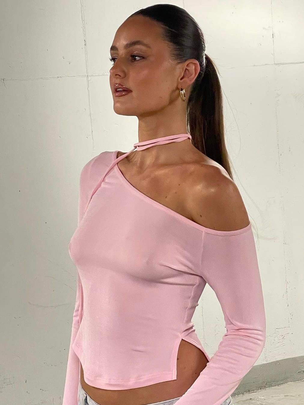 Naıva Asimetrik Pembe Bluz