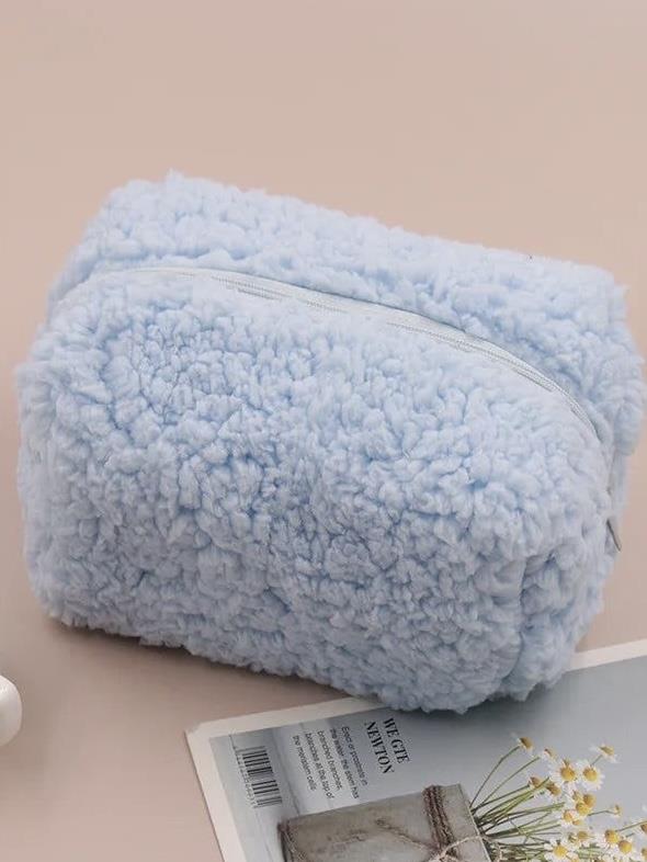 Peluş Mavi Makyaj Çantası