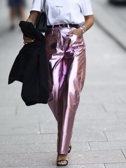 Pembe Metalik Pantolon