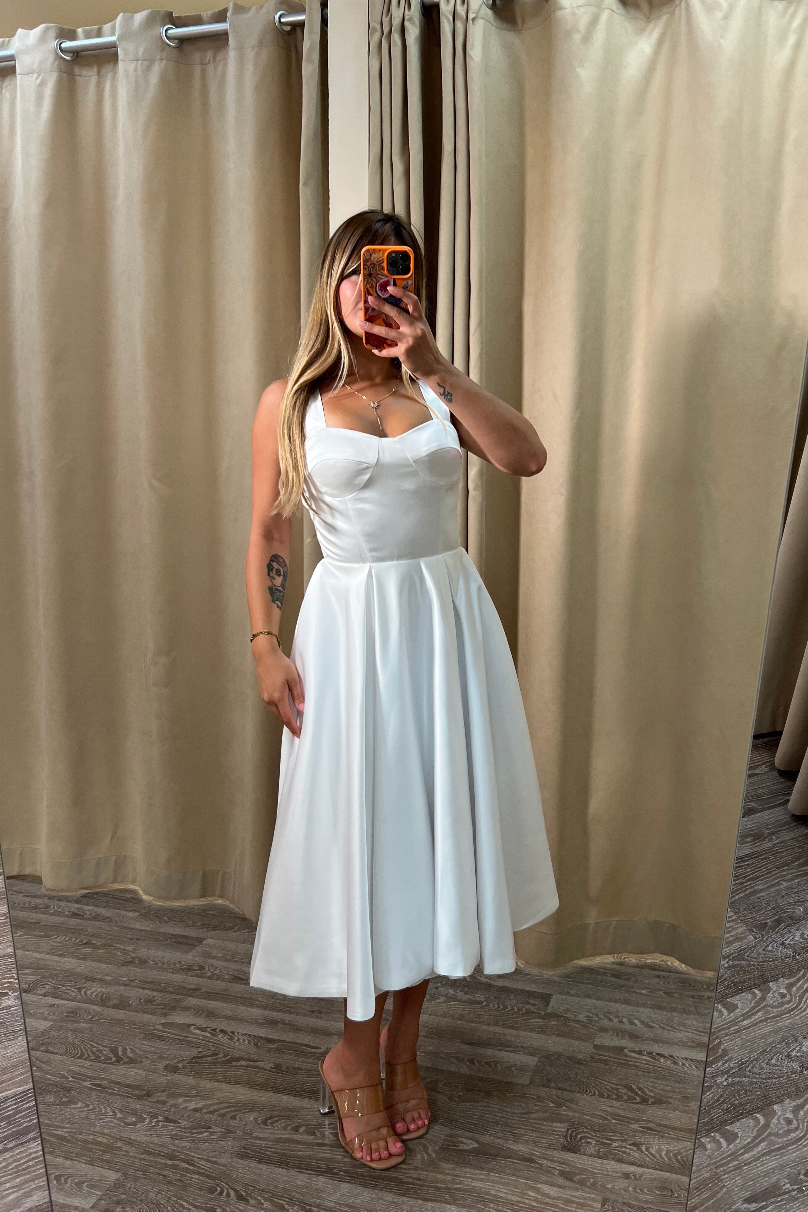 Saten Beyaz Midi Elbise - Nikah & After Party 