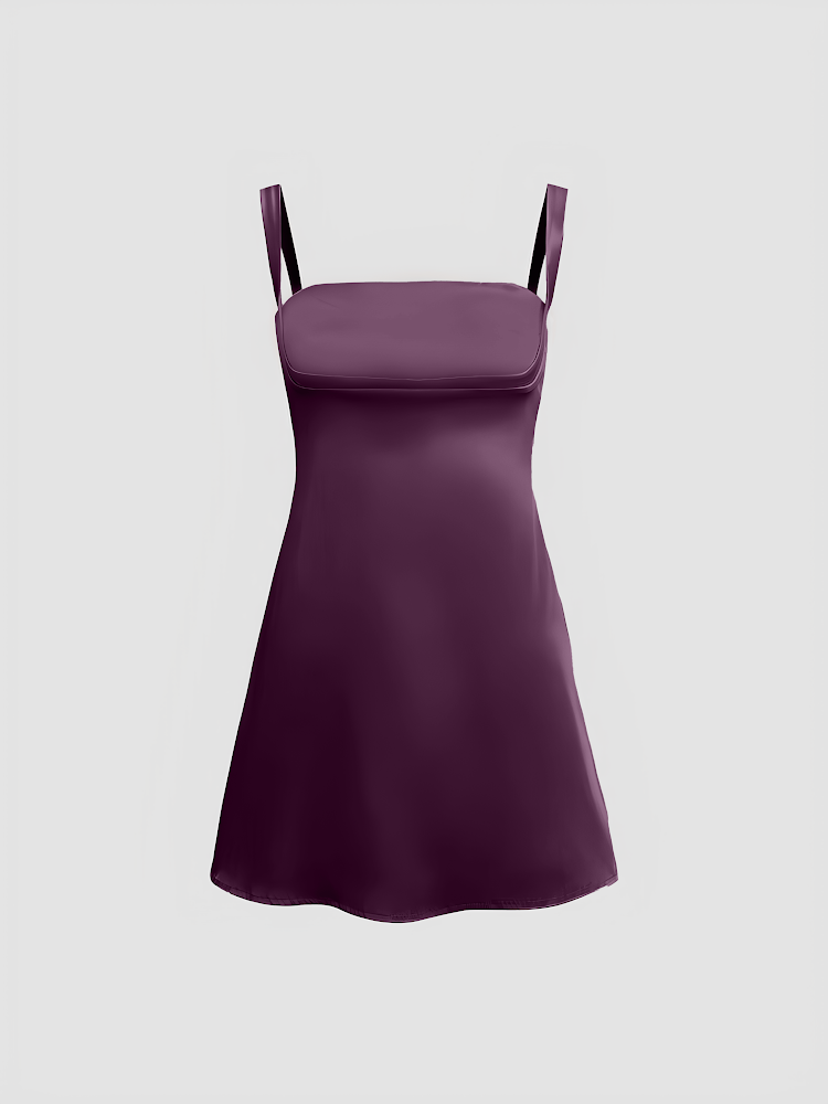 Saten Mini Elbise - Mürdüm