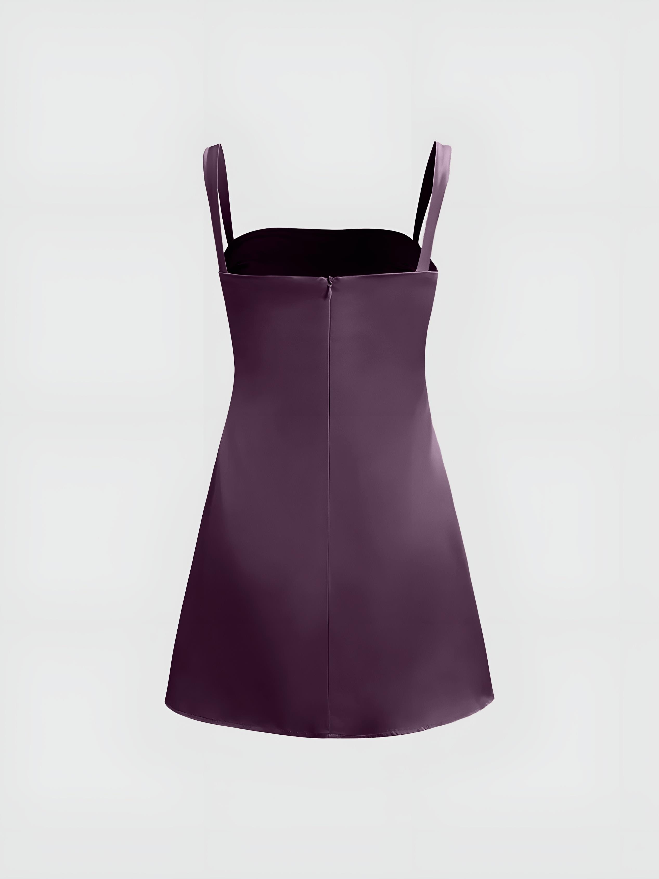 Saten Mini Elbise - Mürdüm