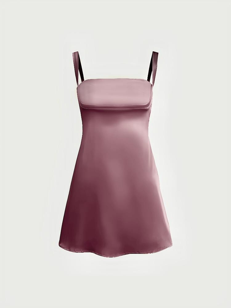 Saten Mini Elbise - Pastel Pembe