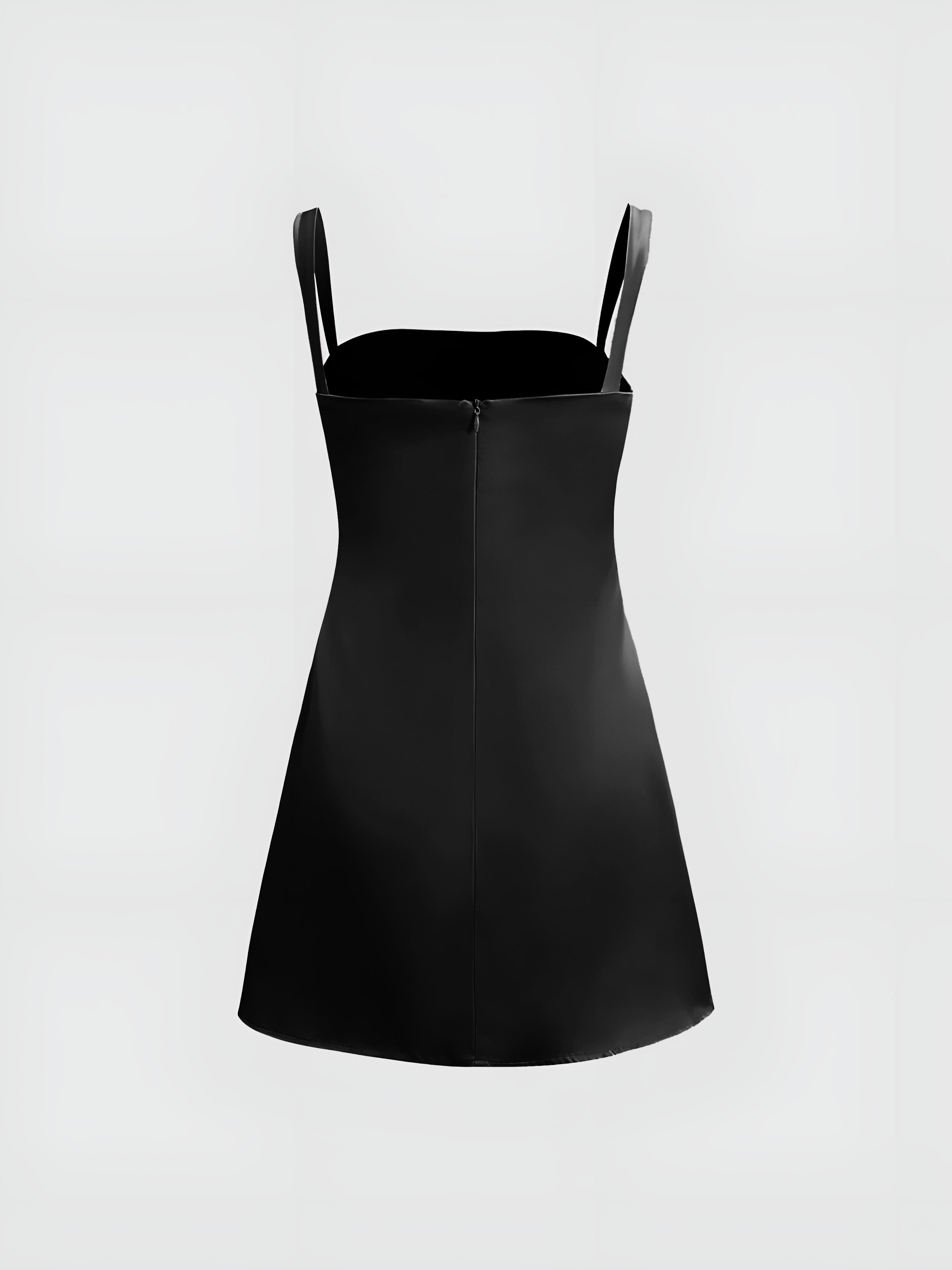 Saten Mini Elbise - Siyah