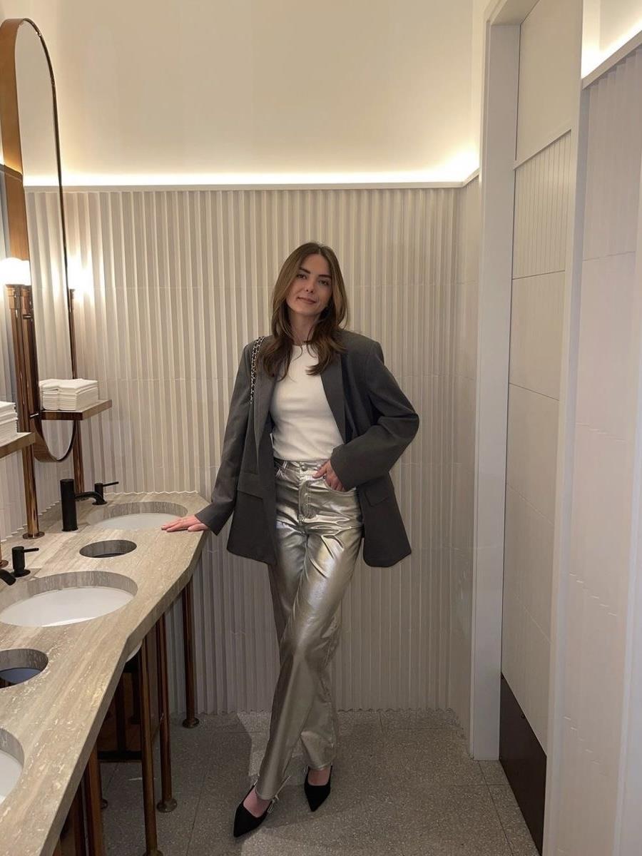 Sılver Metalik Pantolon