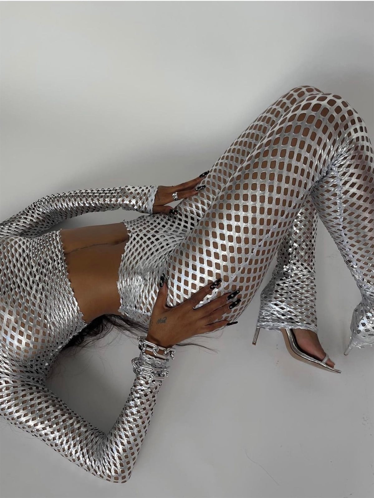 Transparan Suni Deri Silver File Takım