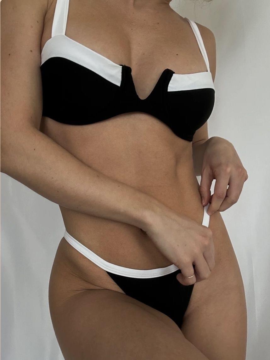 Siyah Beyaz V Kesim Bikini Takımı