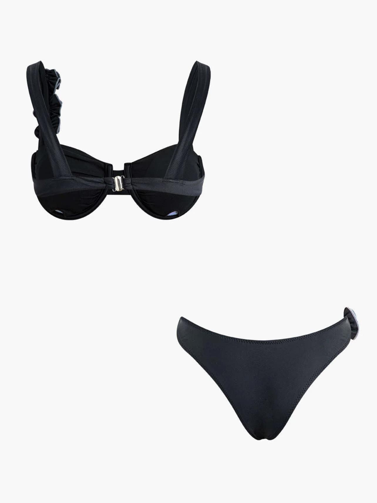 Siyah Gül Detaylı Bikini Takımı