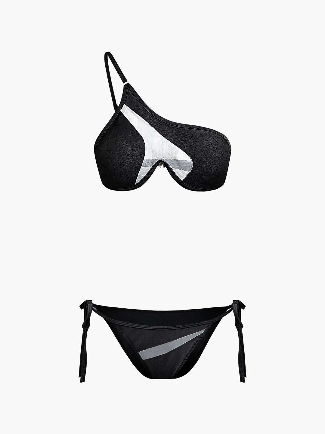 Transparan Detalı Asimetrik Bikini Takımı