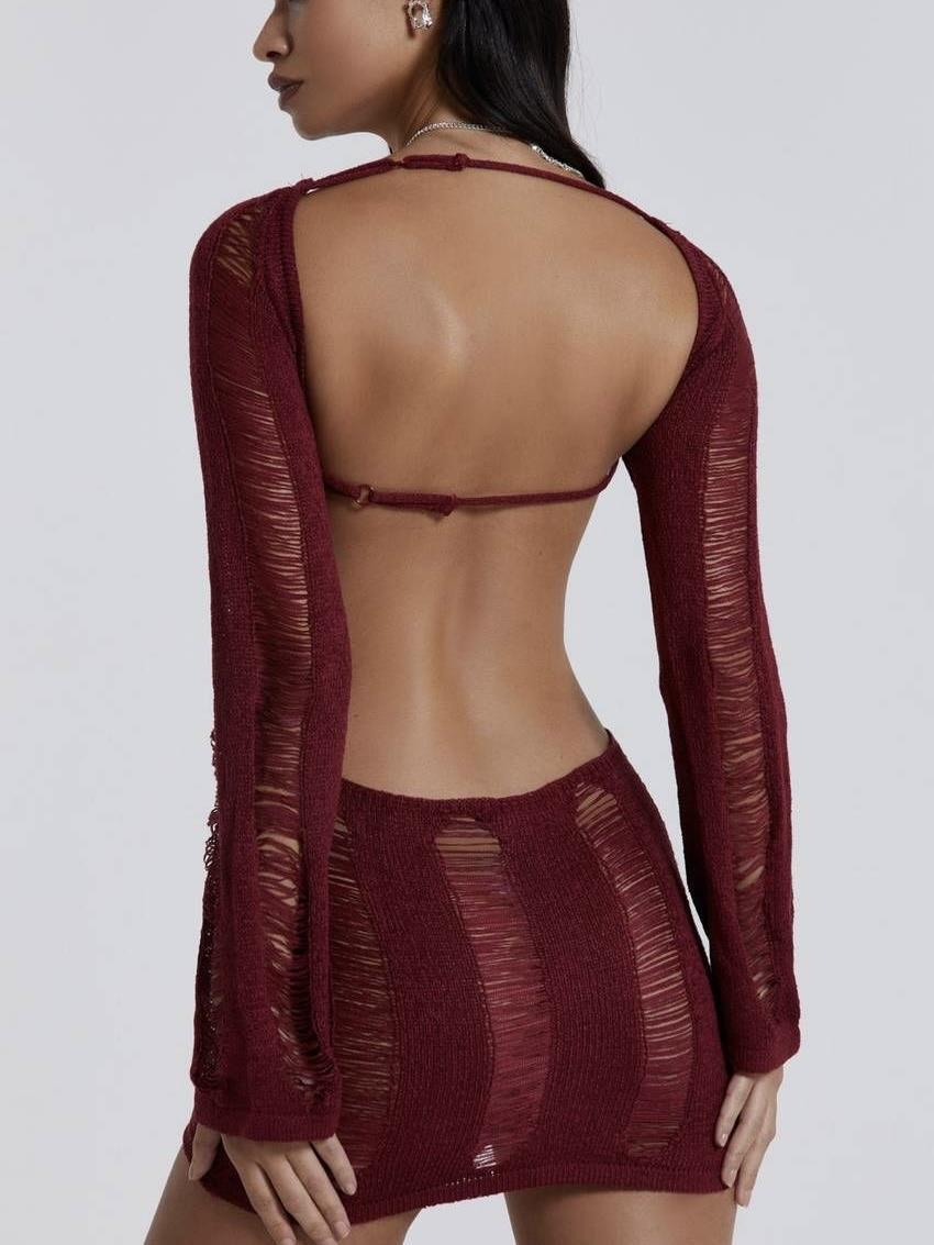 Sulena Örgü Elbise - Bordo