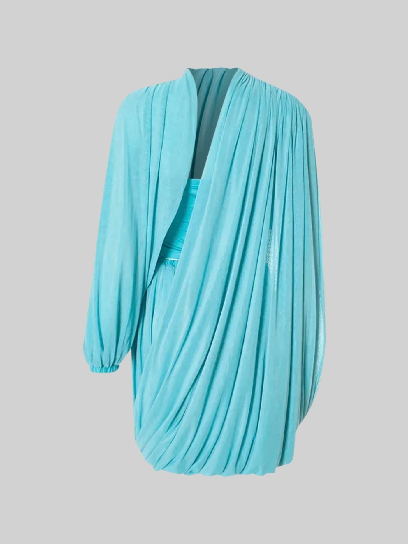 Tek Omuz Drapeli Mavi Mini Elbise