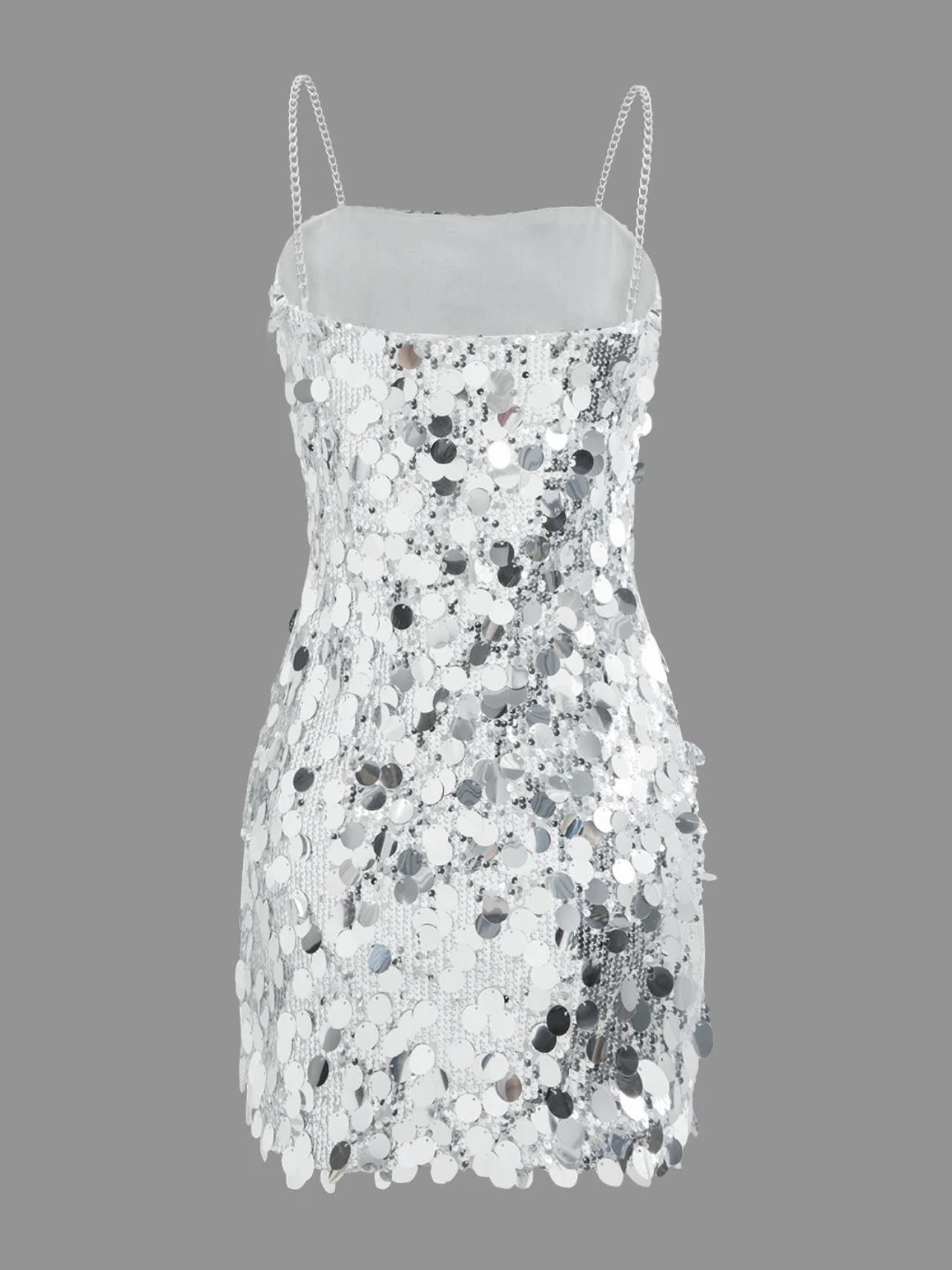 Zincir Askılı Payet Elbise - Sılver