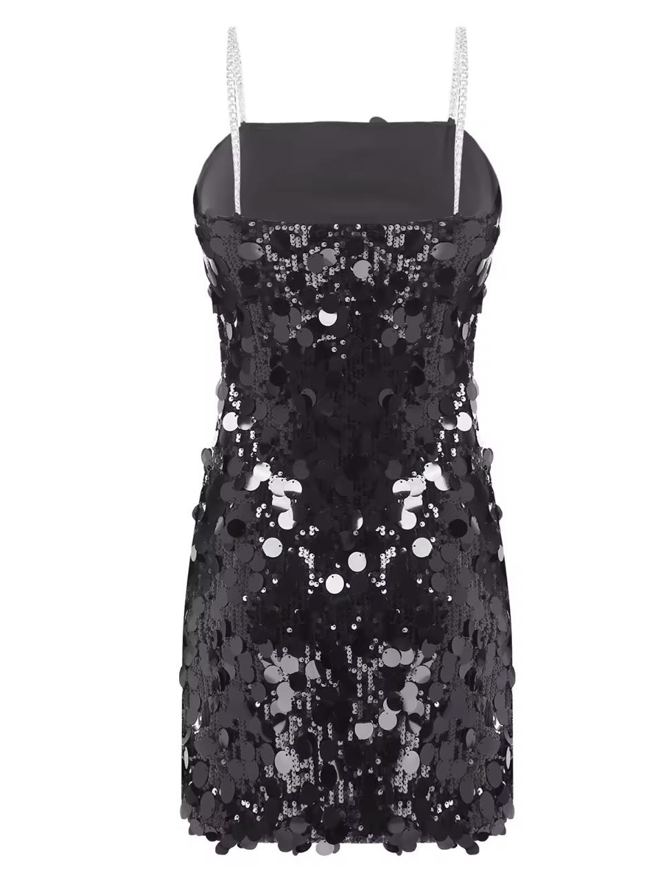 Zincir Askılı Payet Elbise - Siyah