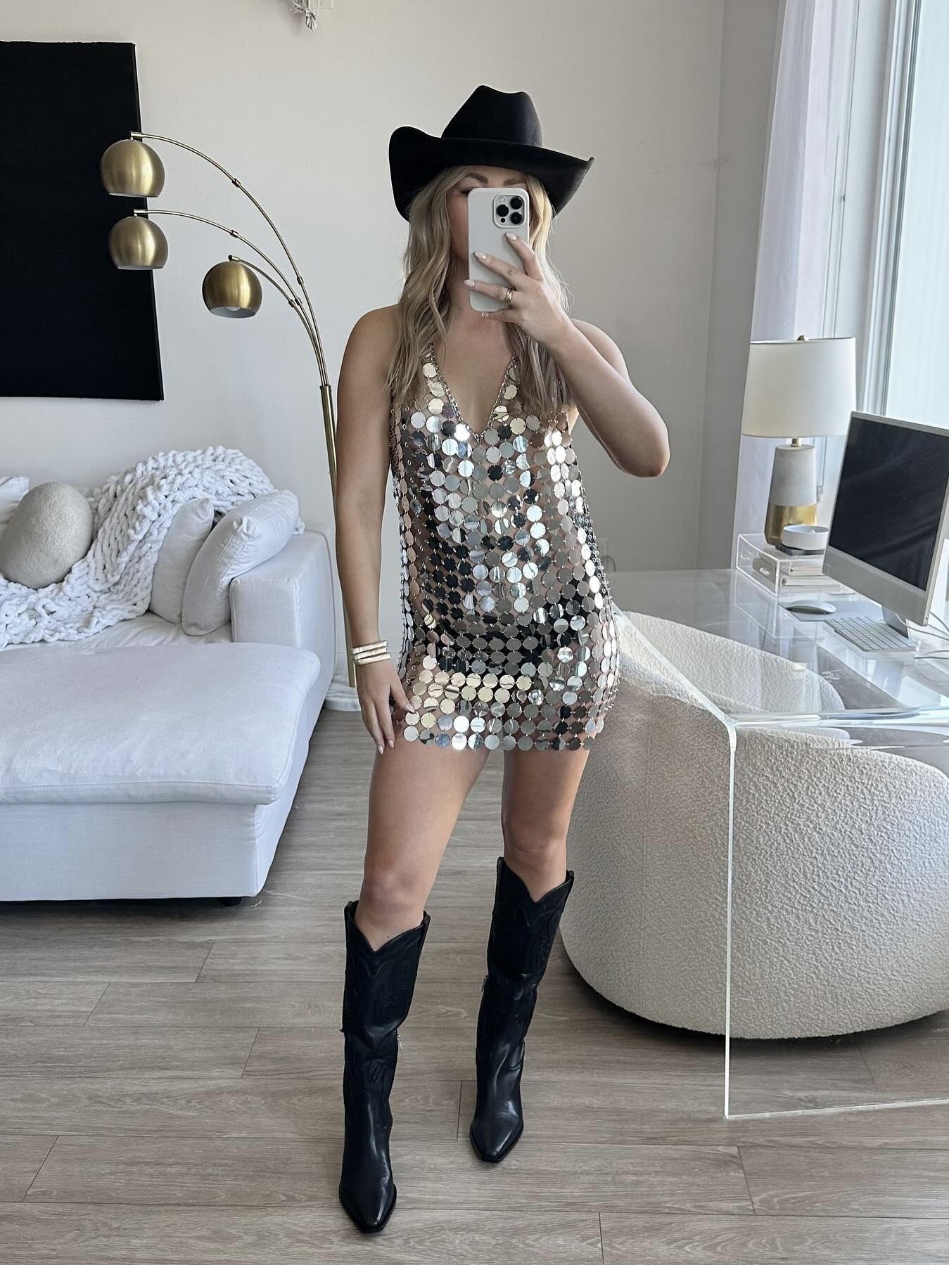 Zincirli Dısco Elbise - Silver