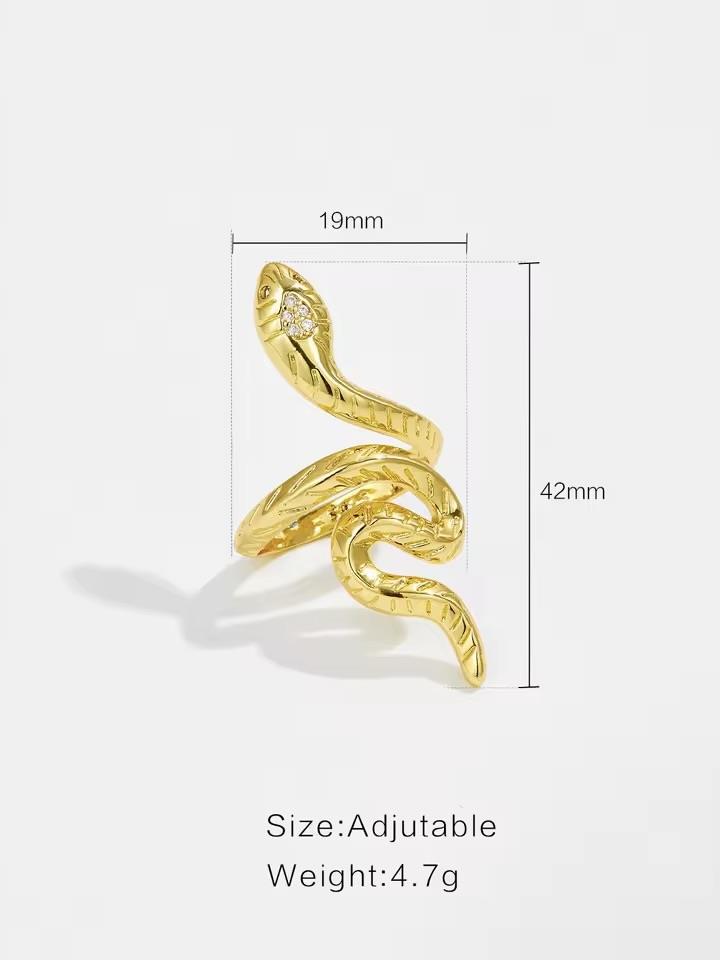 Zirkon Gold Yılan Yüzük / 925 Ayar Gümüş
