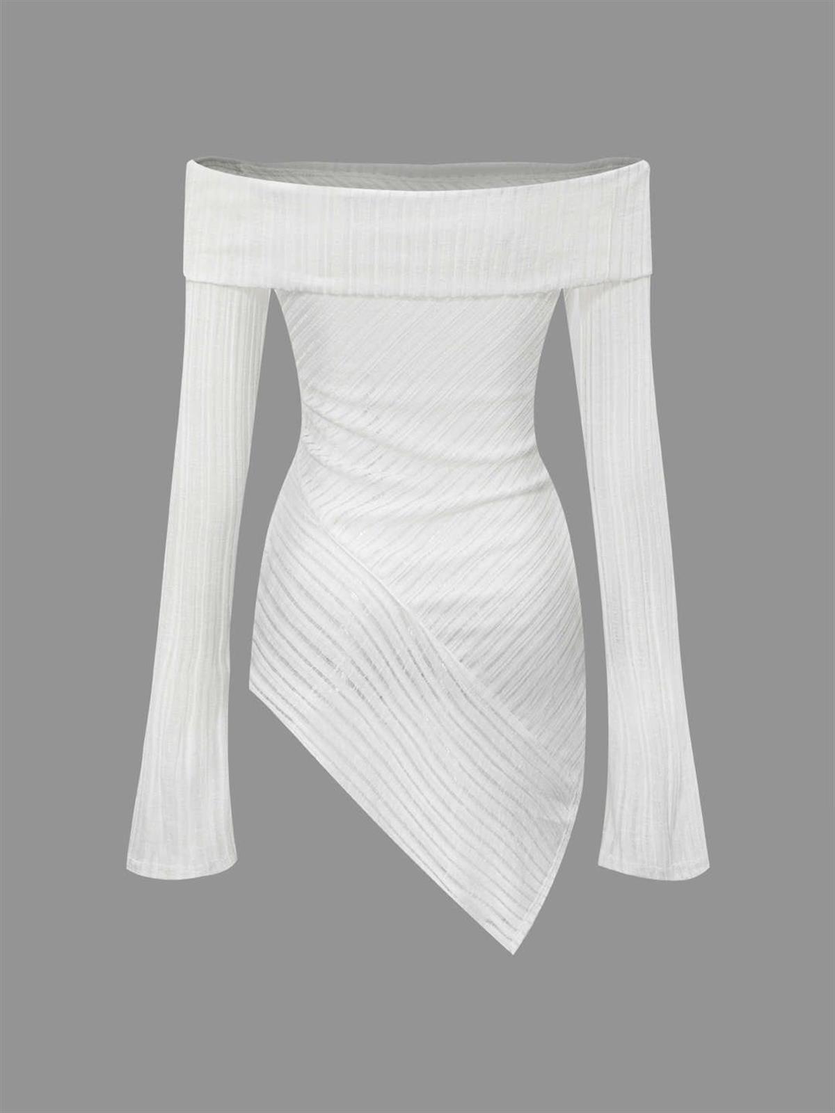 Asimetrik Beyaz Örgü Bluz