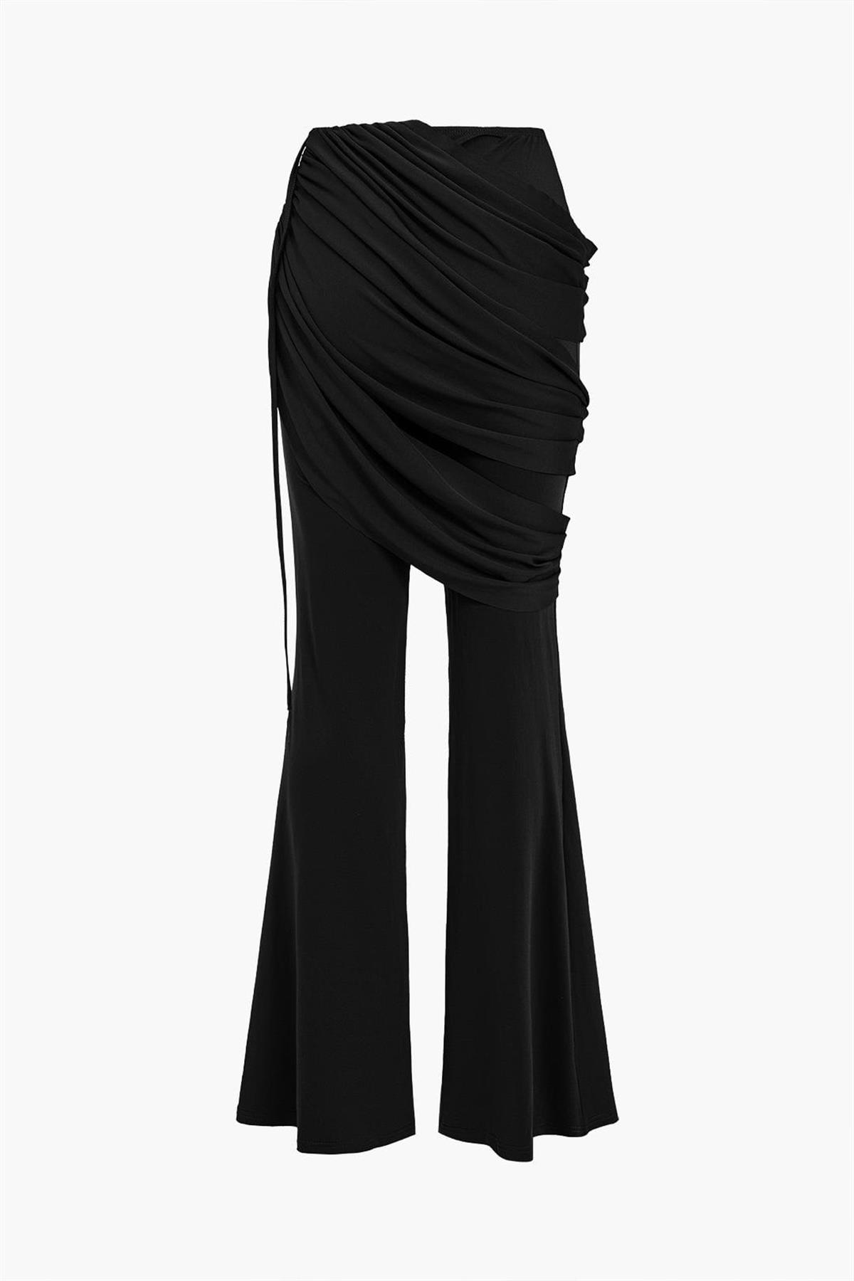 Asimetrik Drapeli Cut-Out Siyah Takım