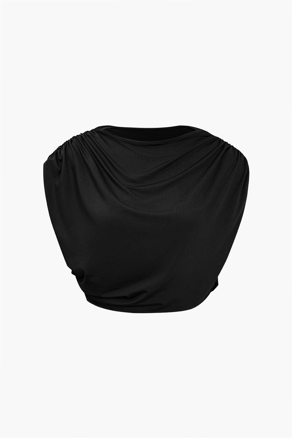Asimetrik Drapeli Cut-Out Siyah Takım