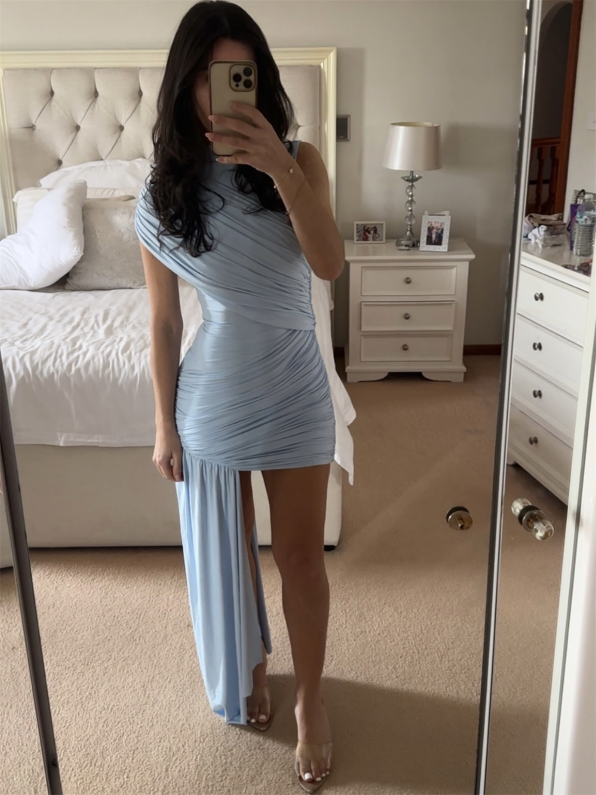 Asimetrik Drapeli Kuyruklu Elbise - Mavi