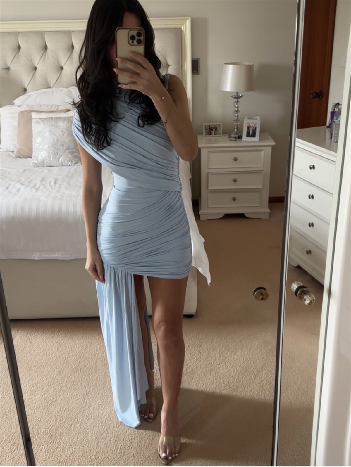 Asimetrik Drapeli Kuyruklu Elbise - Mavi