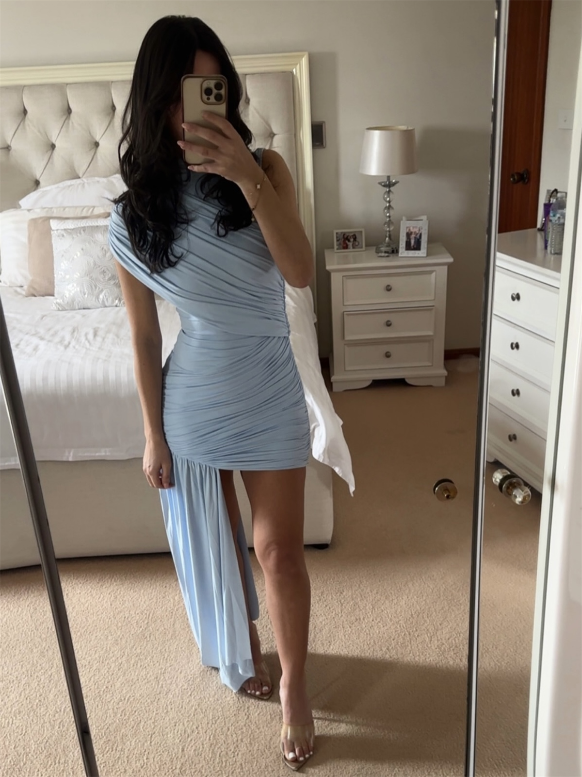 Asimetrik Drapeli Kuyruklu Elbise - Mavi