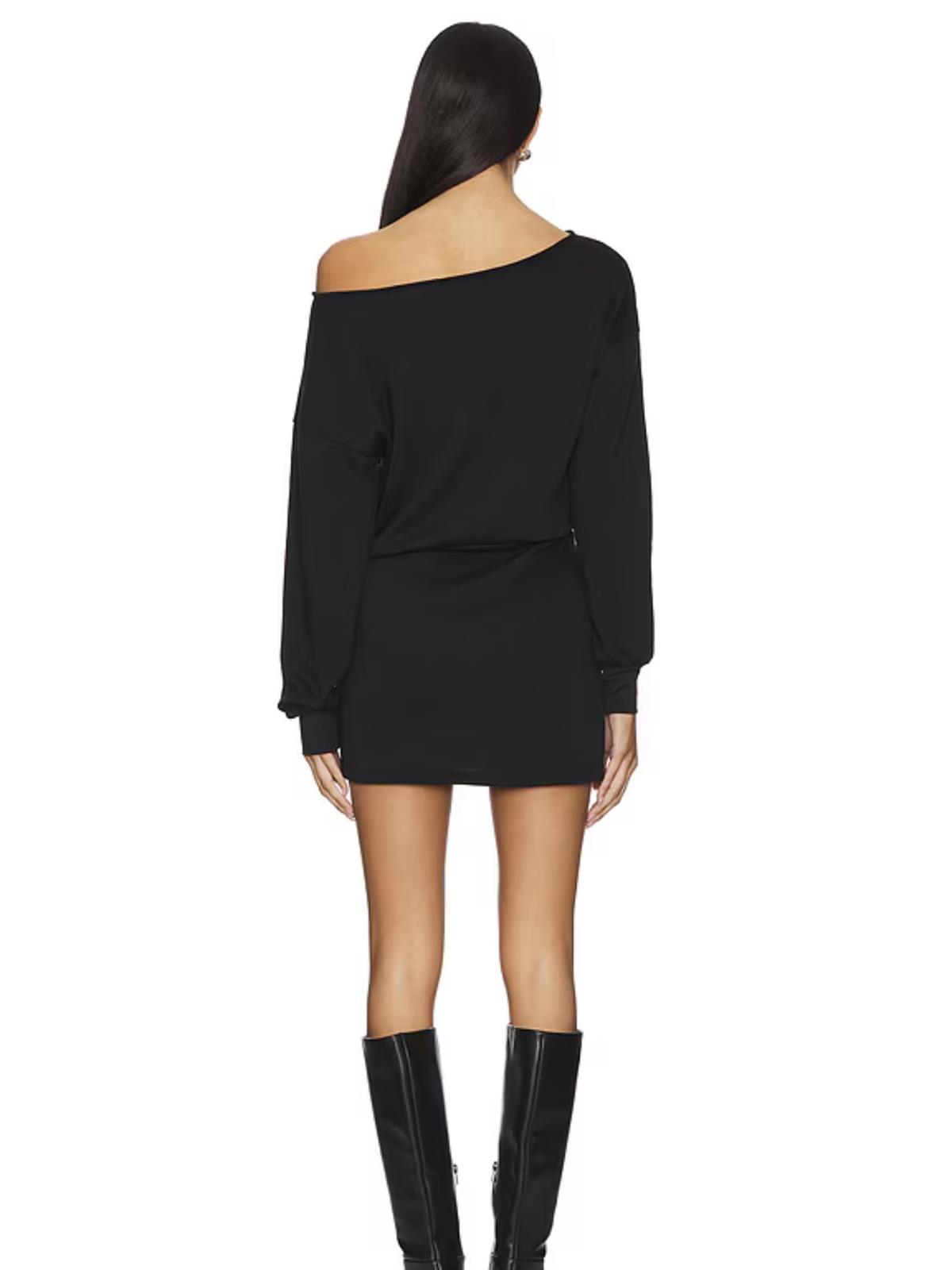 Asimetrik Kesim Yumuşak Dokulu Mini Siyah Elbise