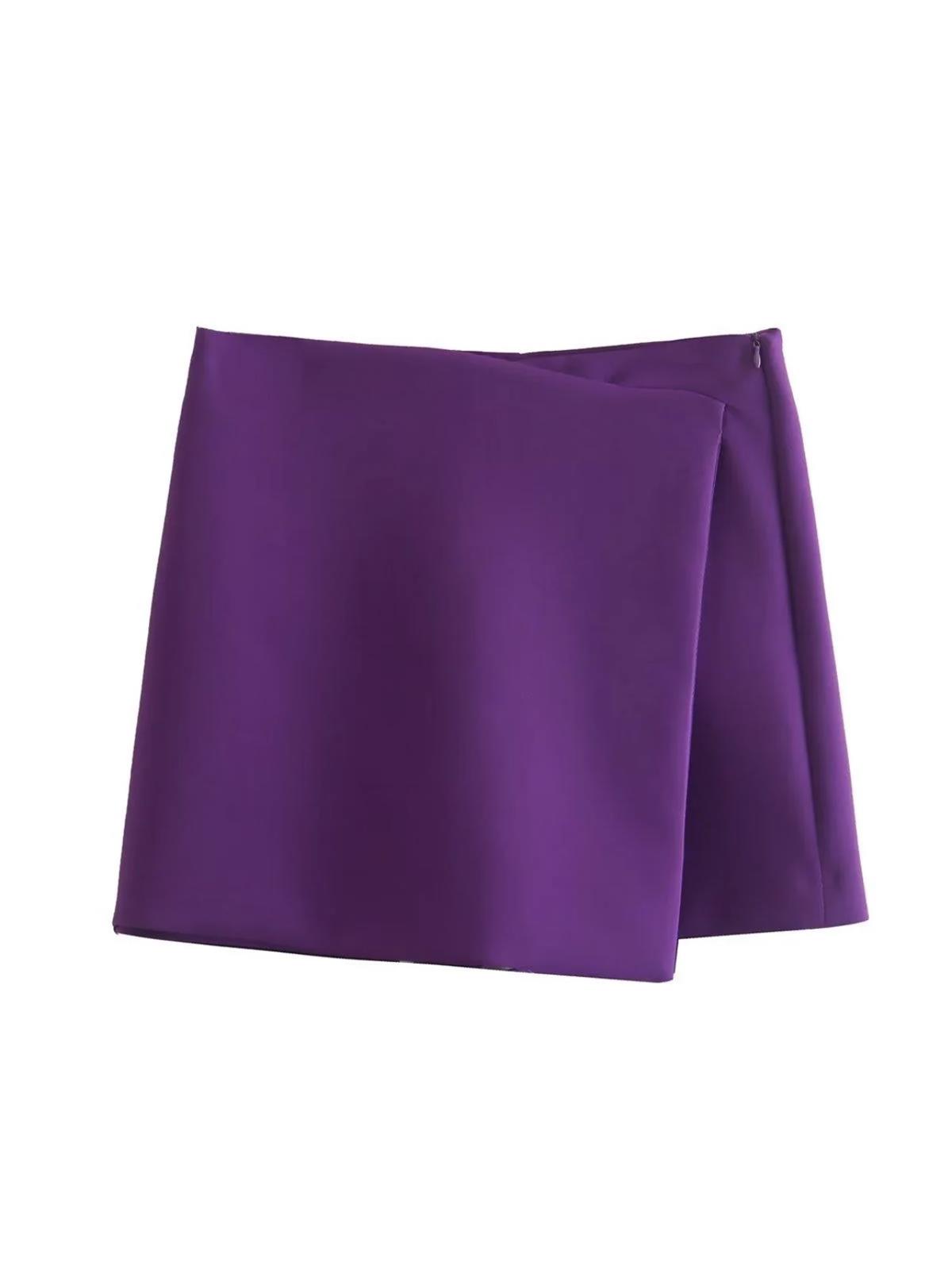 Asimetrik Şort Etek - Mor