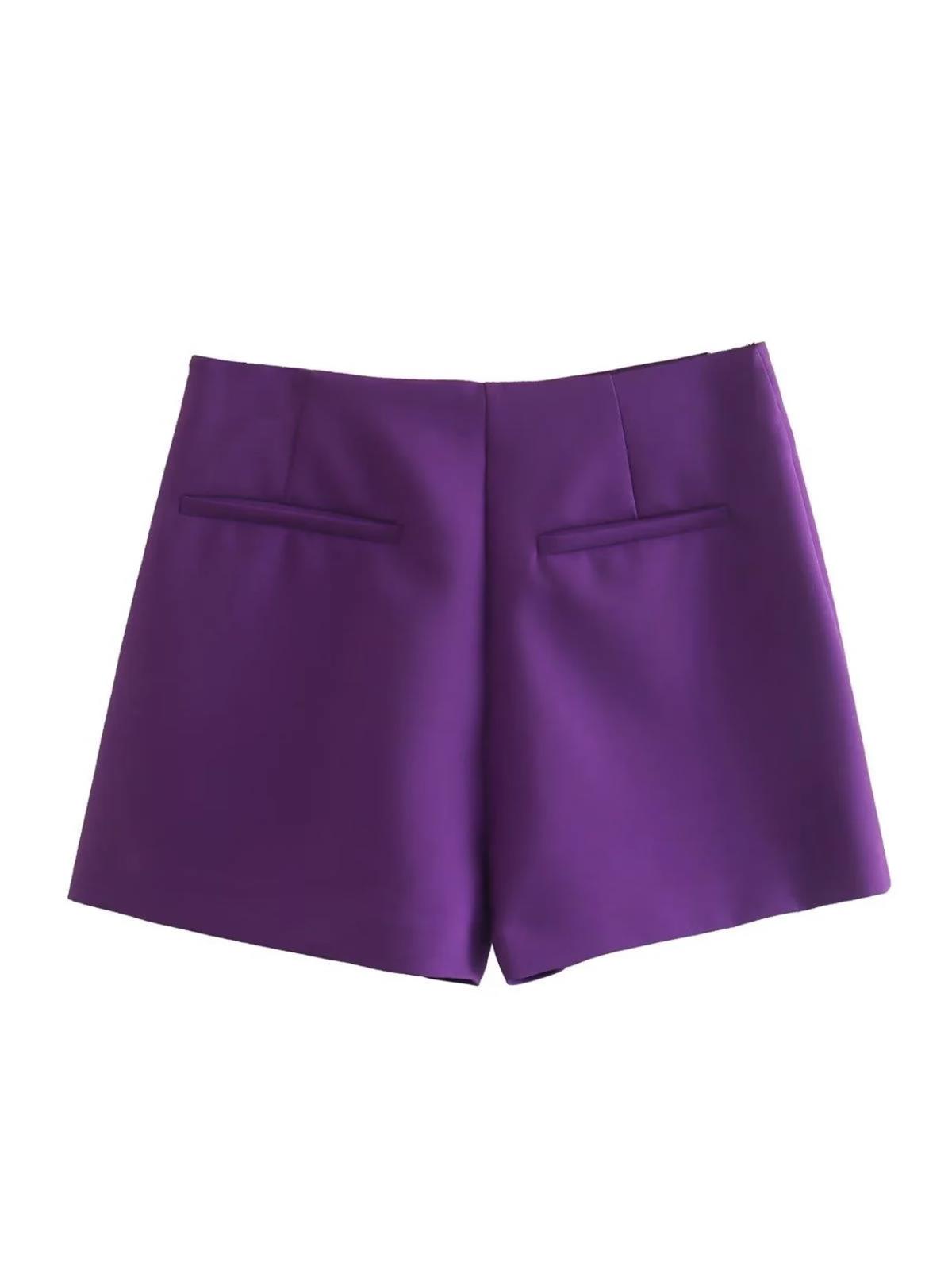 Asimetrik Şort Etek - Mor