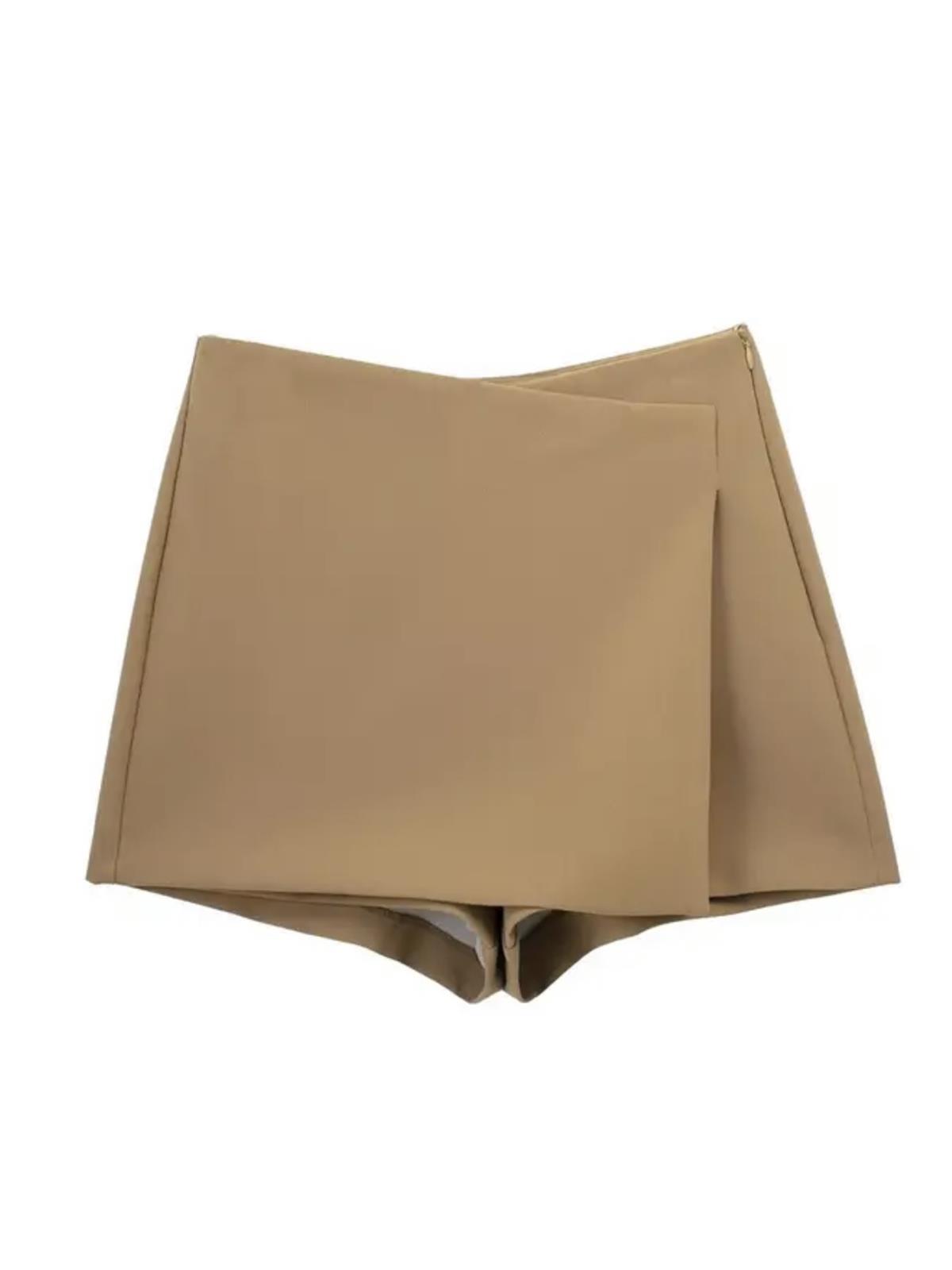 Asimetrik Şort Etek - Vizon