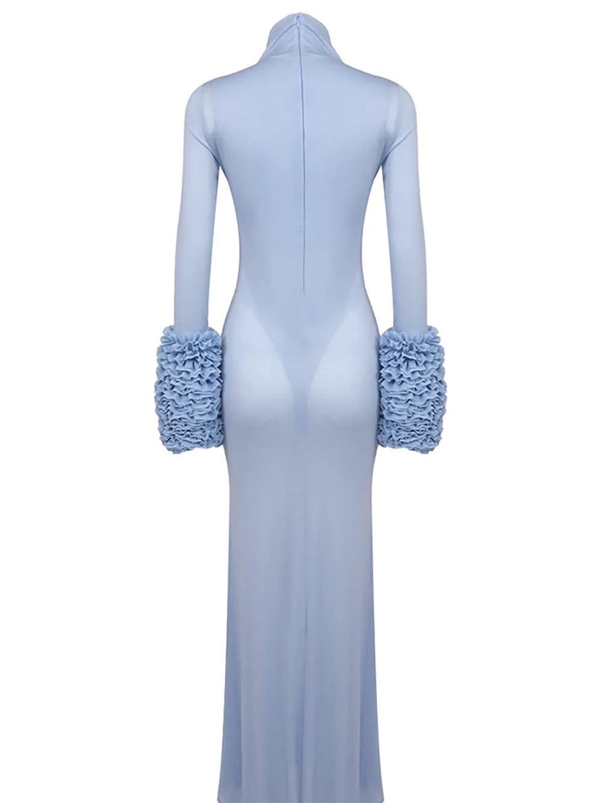 Bebek Mavisi Balon Kol Detaylı Balık Form Elbise