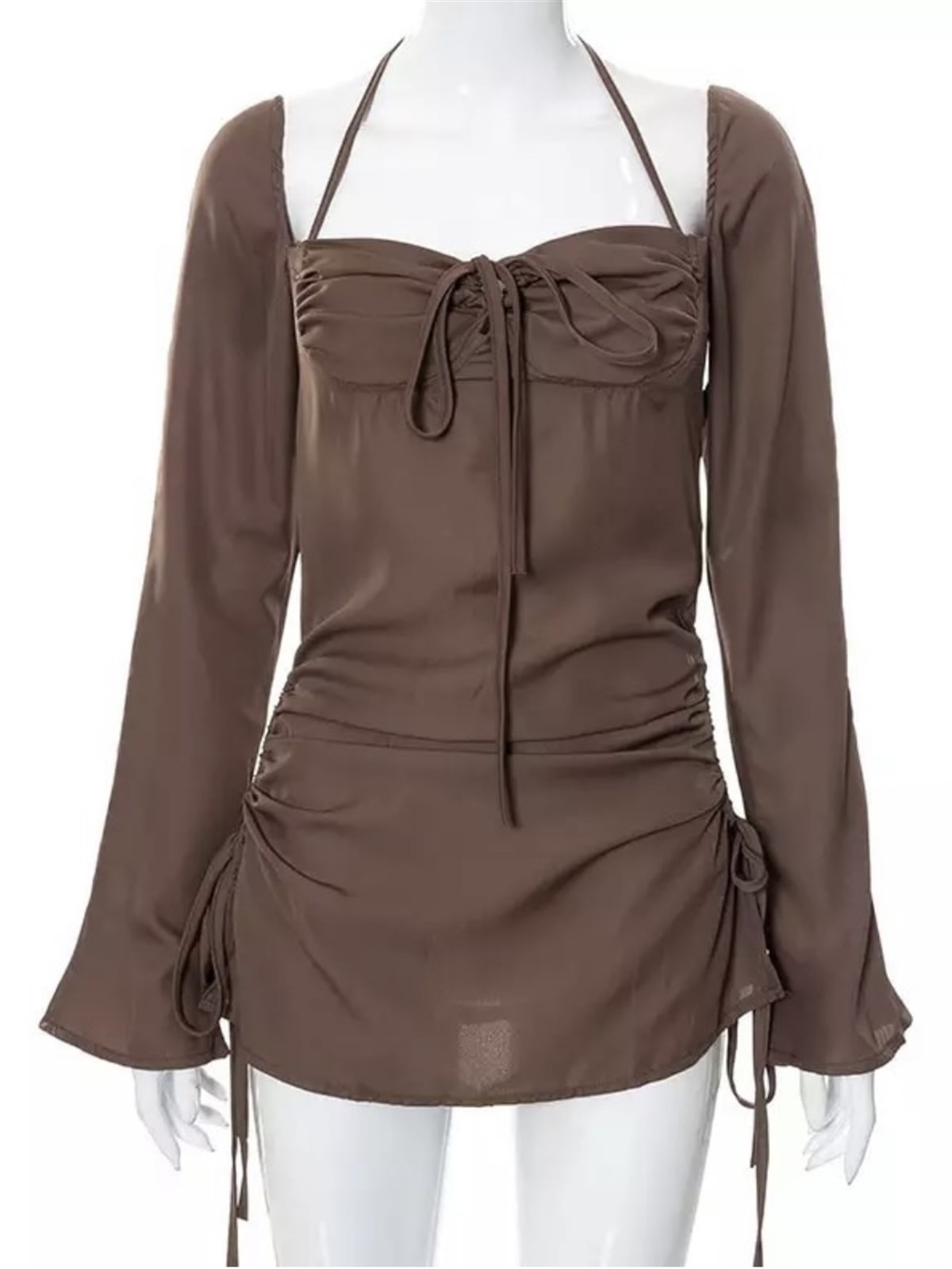 Charmed - Uzun Kollu Dekolteli Mini Elbise