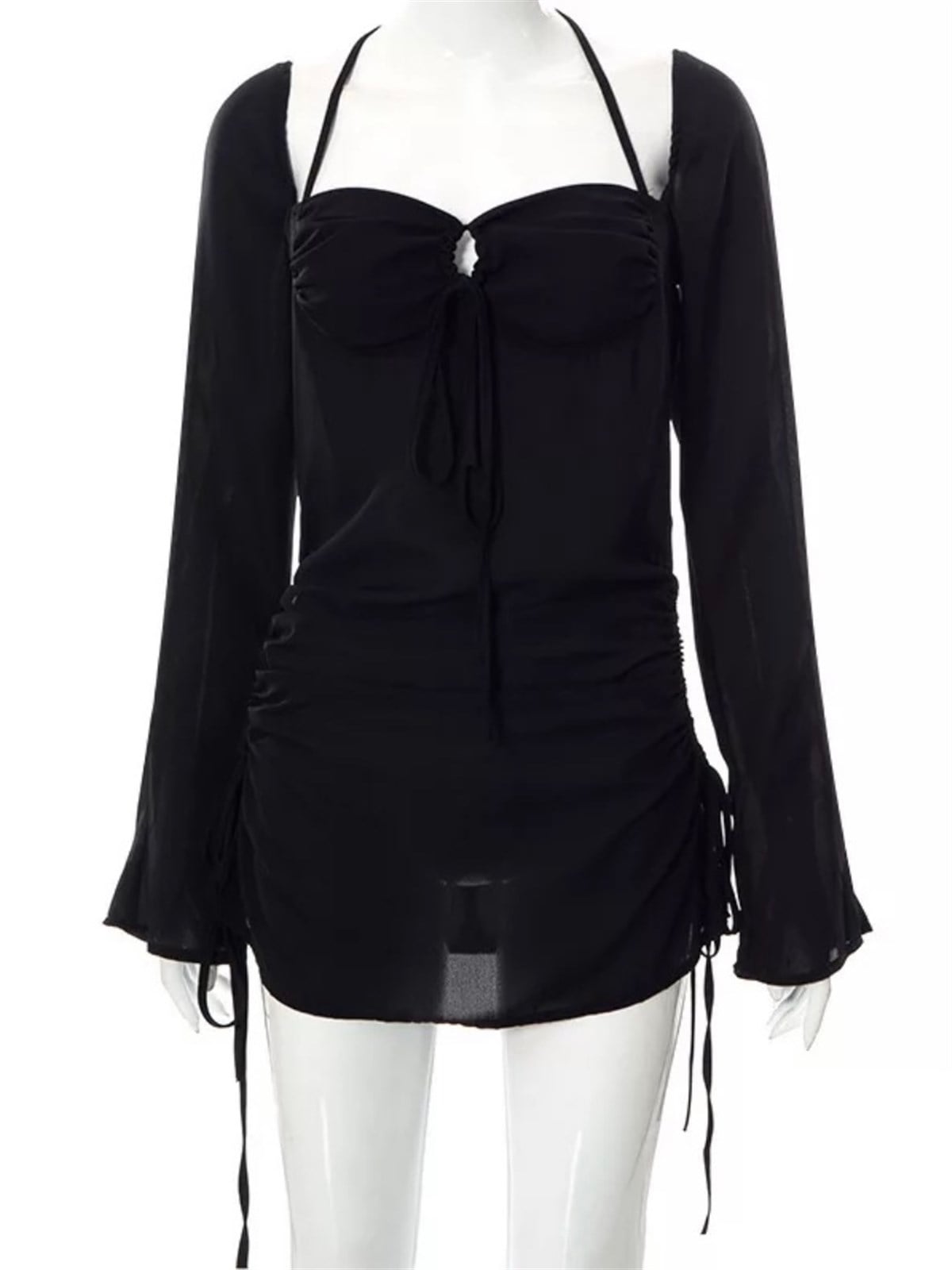 Charmed - Uzun Kollu Dekolteli Mini Elbise