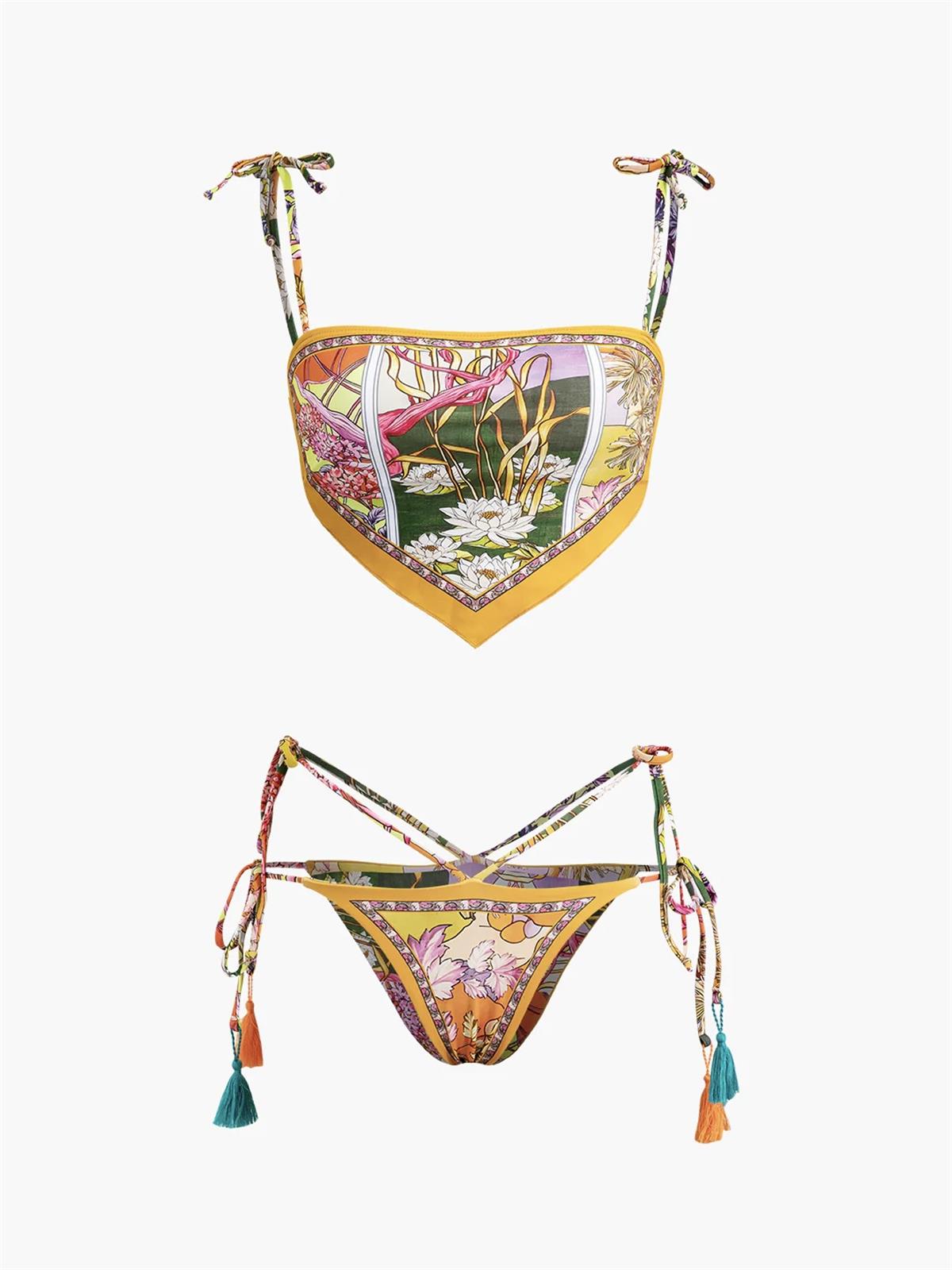 Çiçek Baskılı Bandana Kesim Bikini