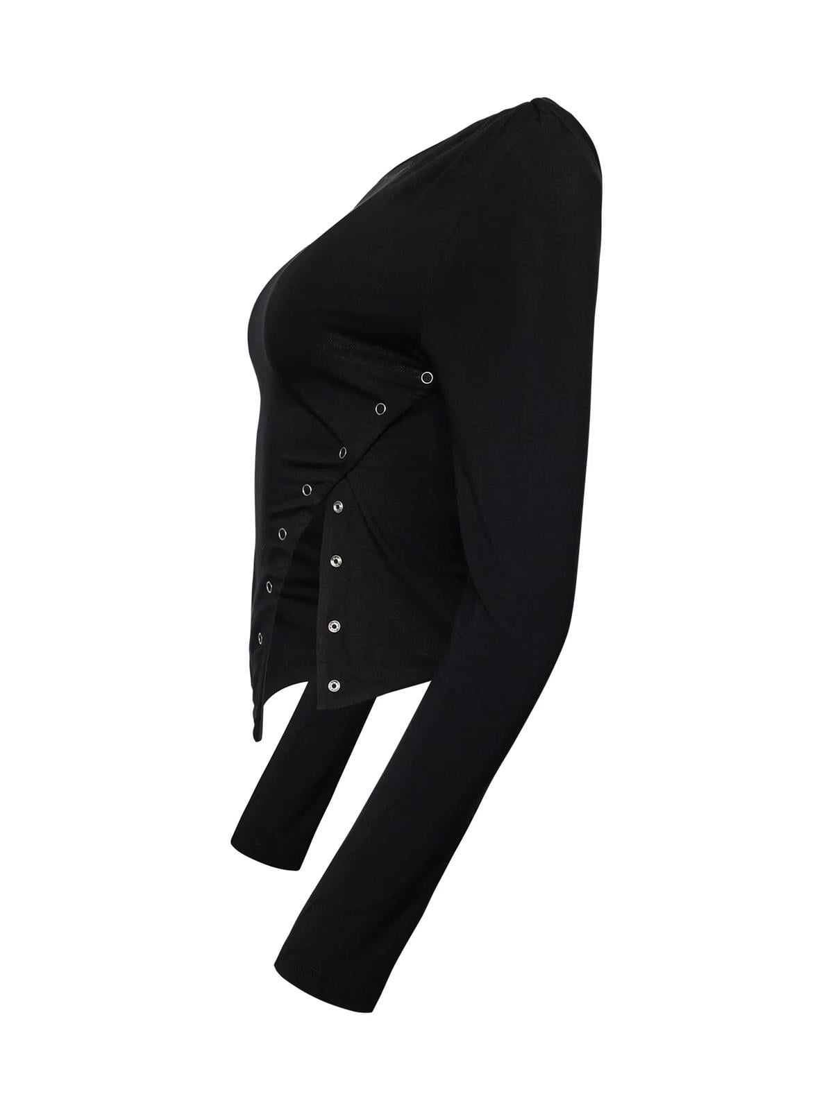 Çıtçıt Detaylı Siyah Bluz