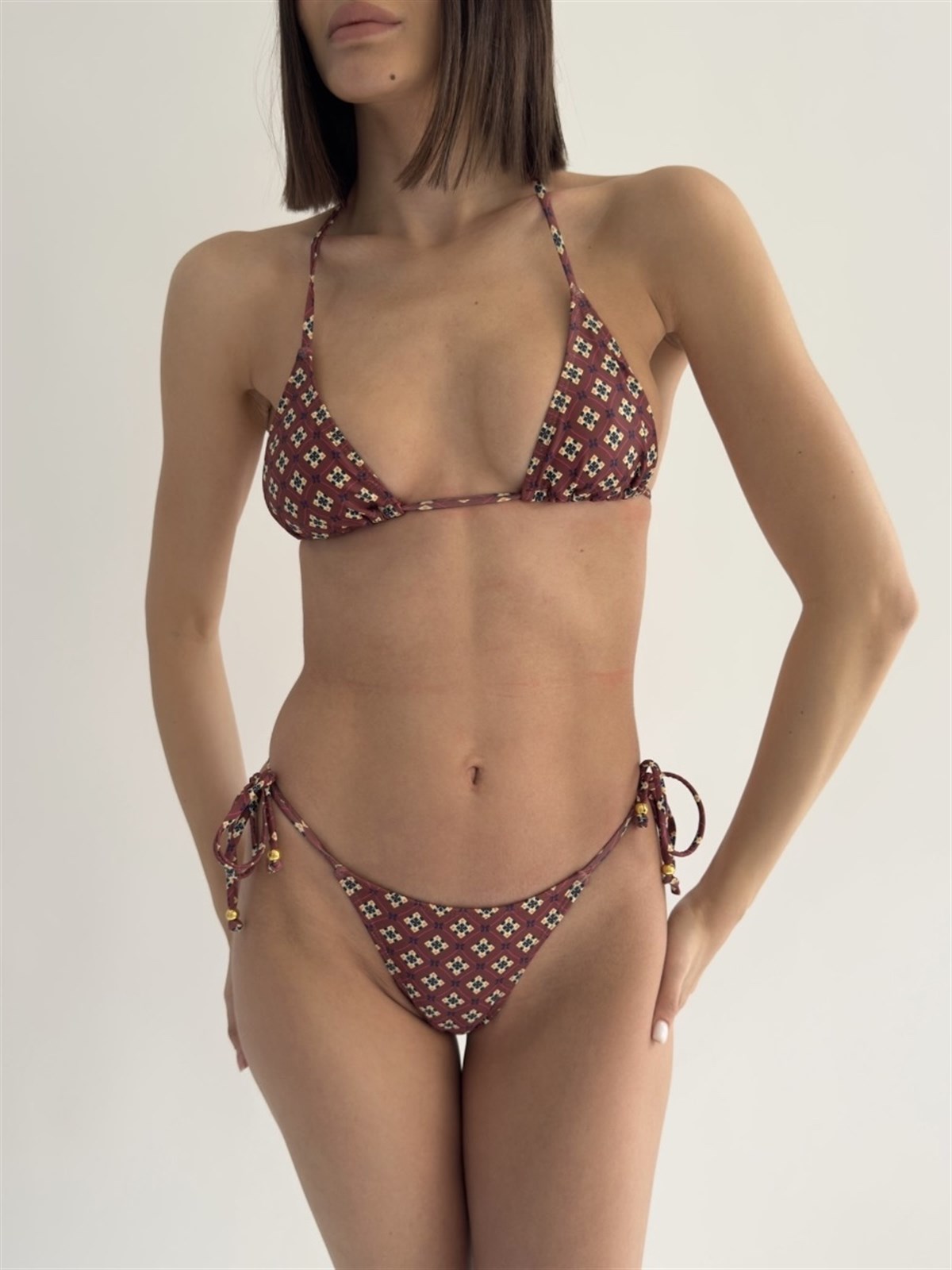 Desenli Kahverengi Bikini Takımı