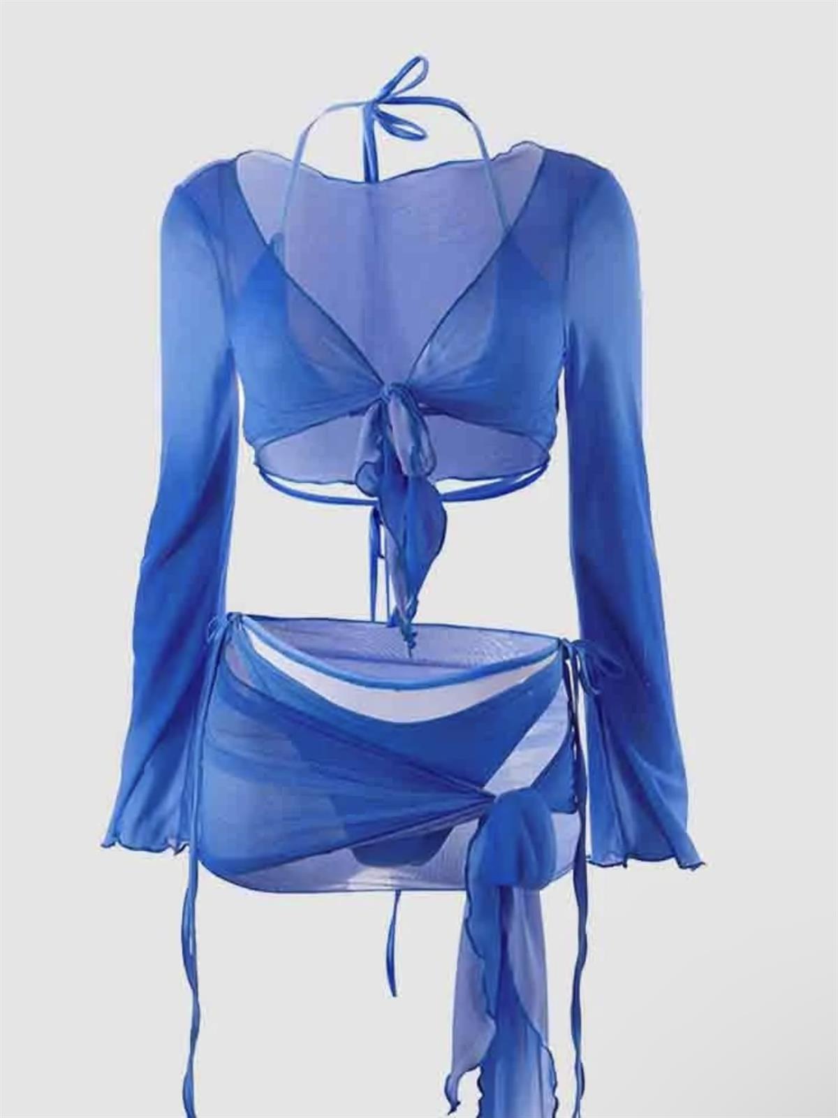 Dört Parçalı Bikini ve Pareo Set