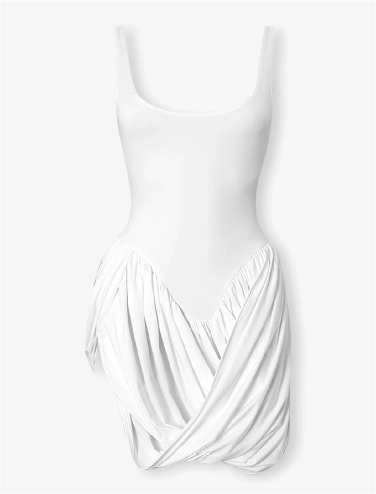 Drape Detaylı Beyaz Mini Elbise