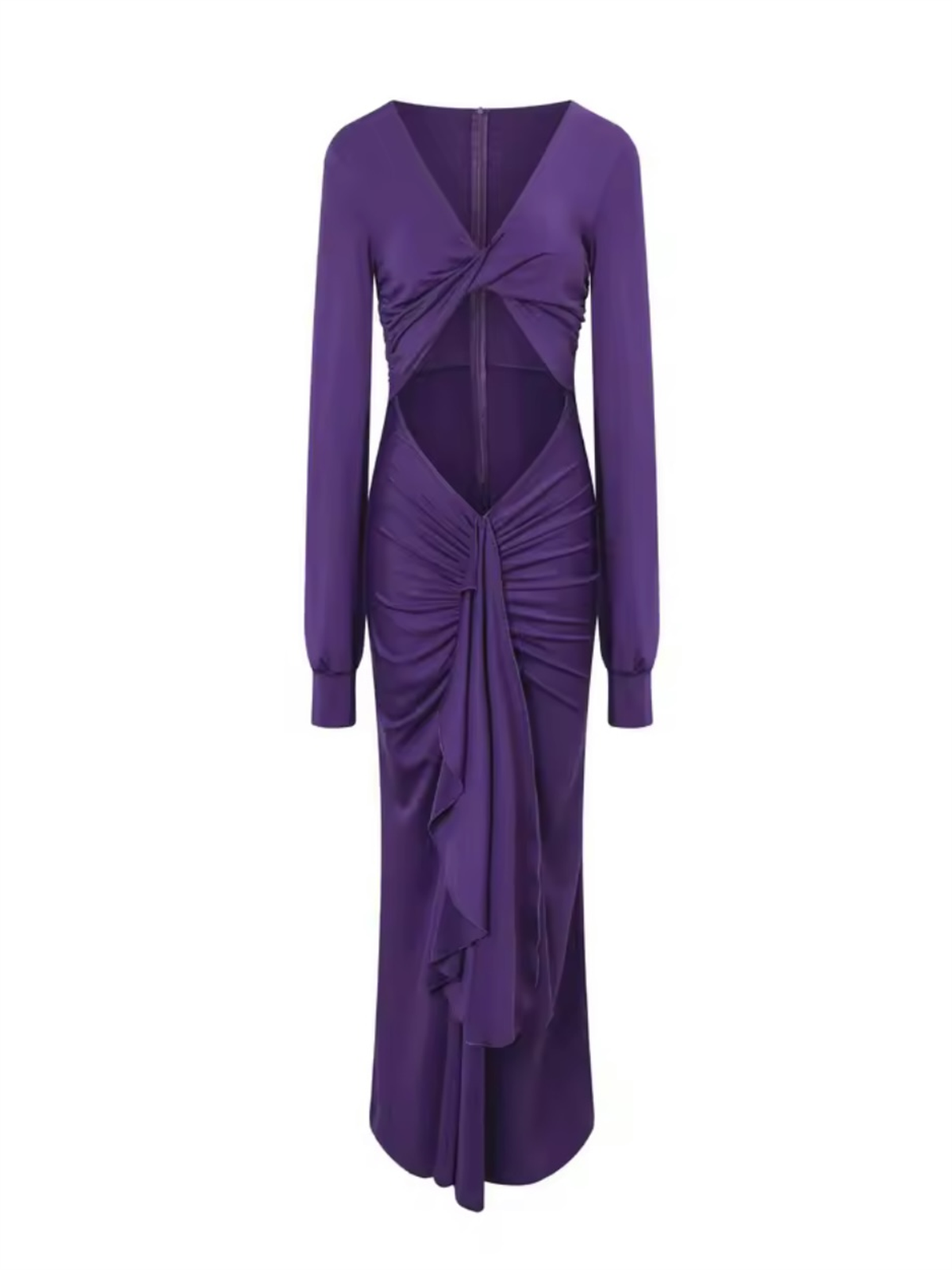 Drapeli Bel Dekolteli Mor Elbise