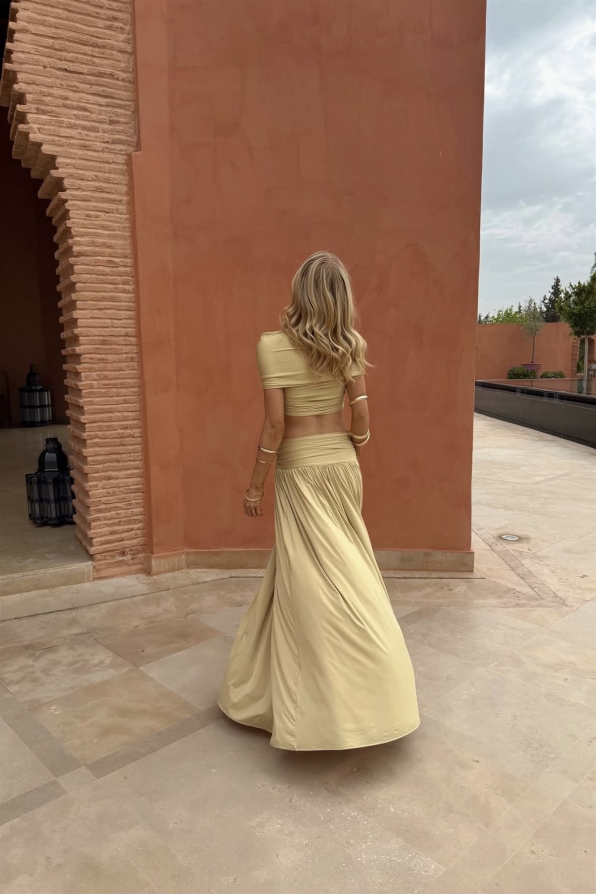 Drapeli Nude Maxi Etek Takım 